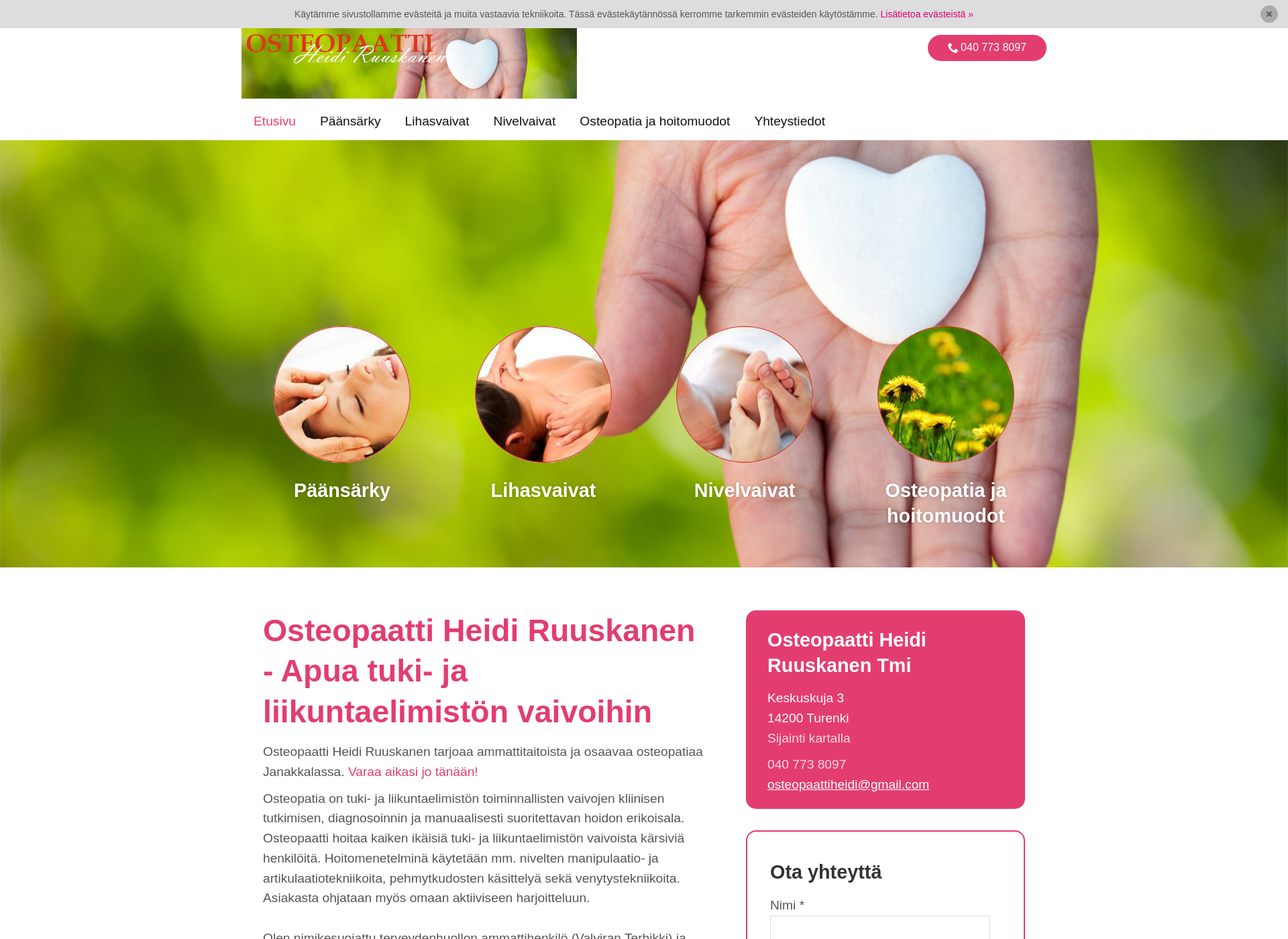 Skärmdump för osteopaattiheidi.fi