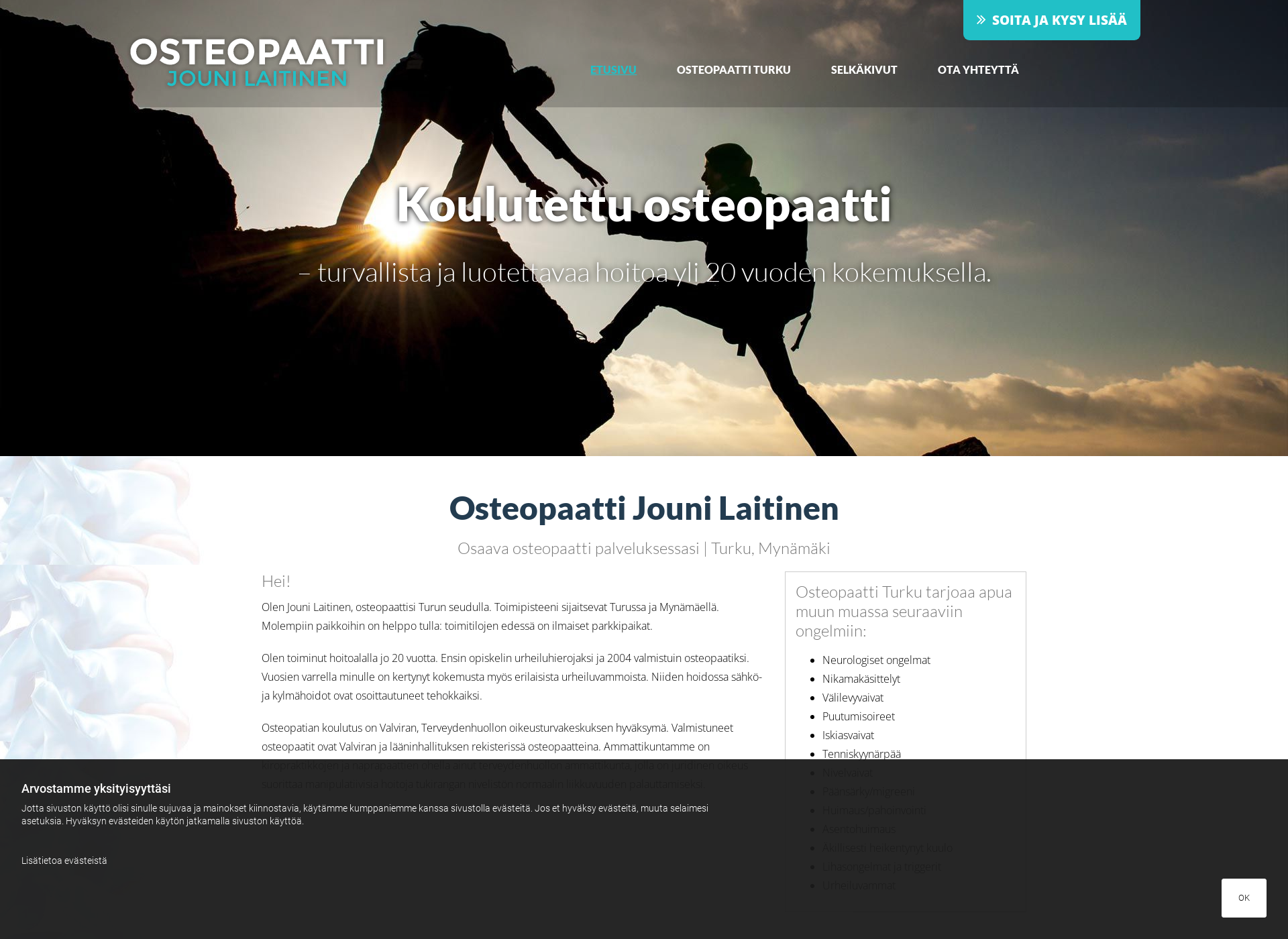 Skärmdump för osteopaattiturku.fi