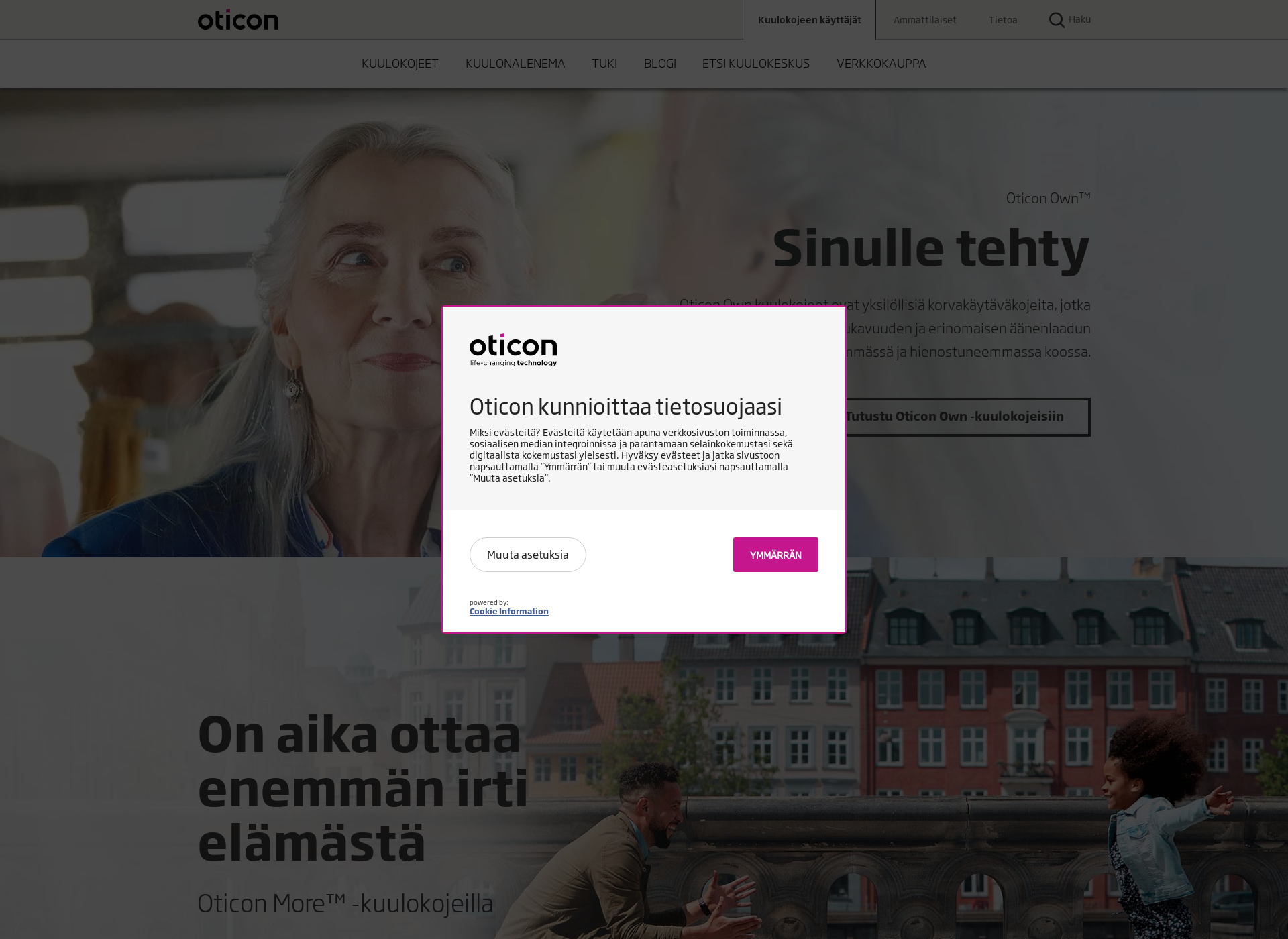 Skärmdump för oticon.fi