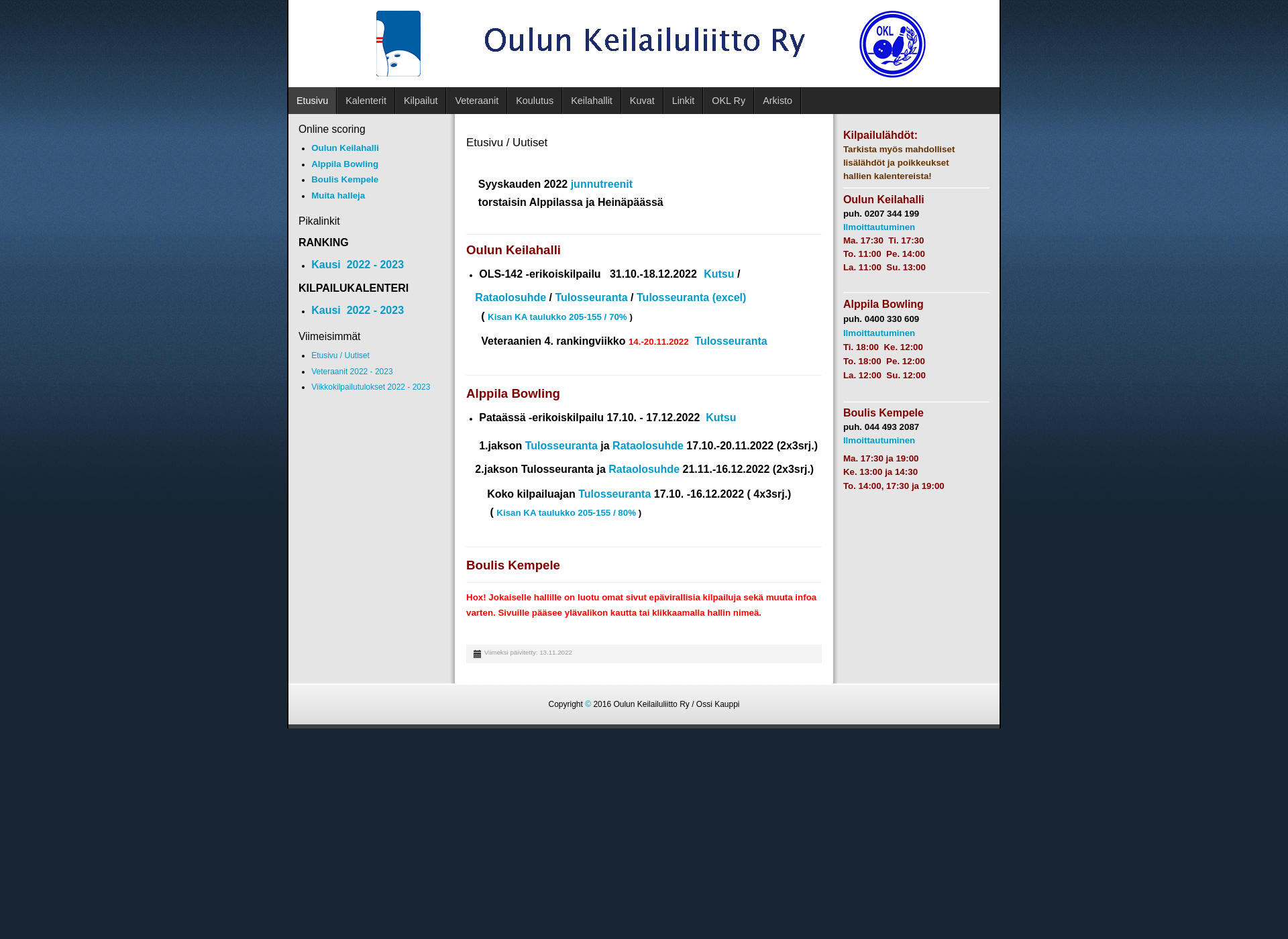 Skärmdump för oulunkeilailuliitto.fi