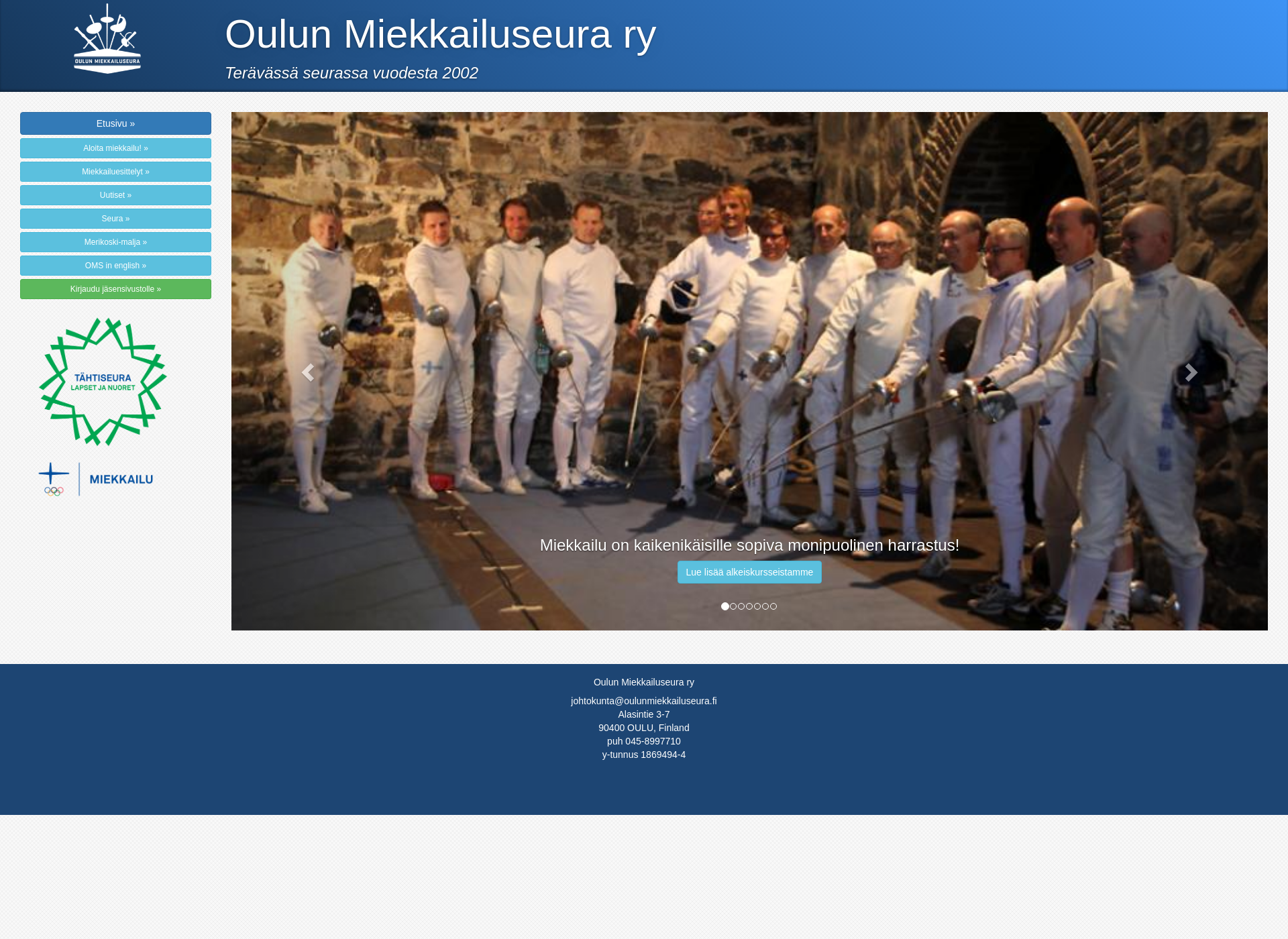 Skärmdump för oulunmiekkailuseura.fi