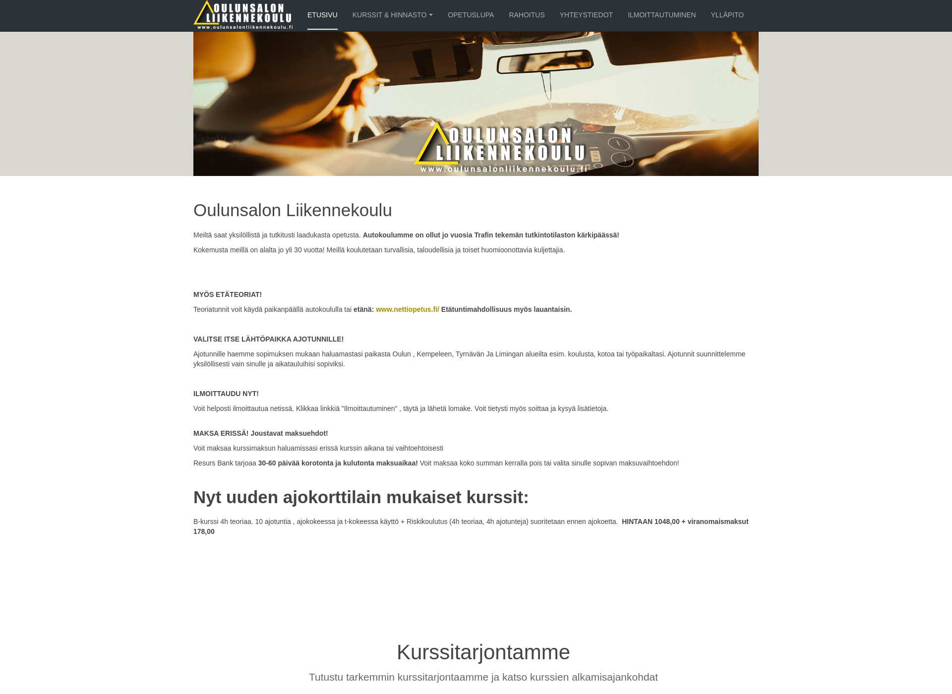 Skärmdump för oulunsalonliikennekoulu.fi