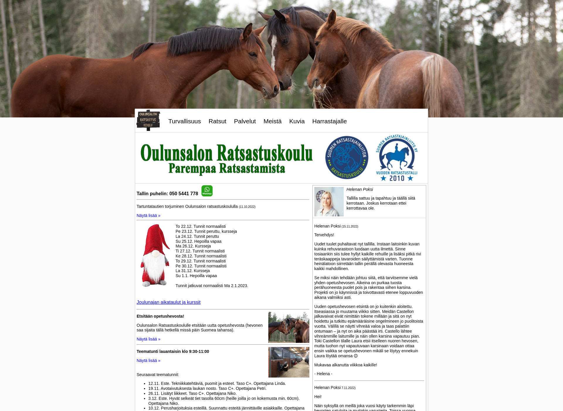 Skärmdump för oulunsalonratsastuskoulu.fi