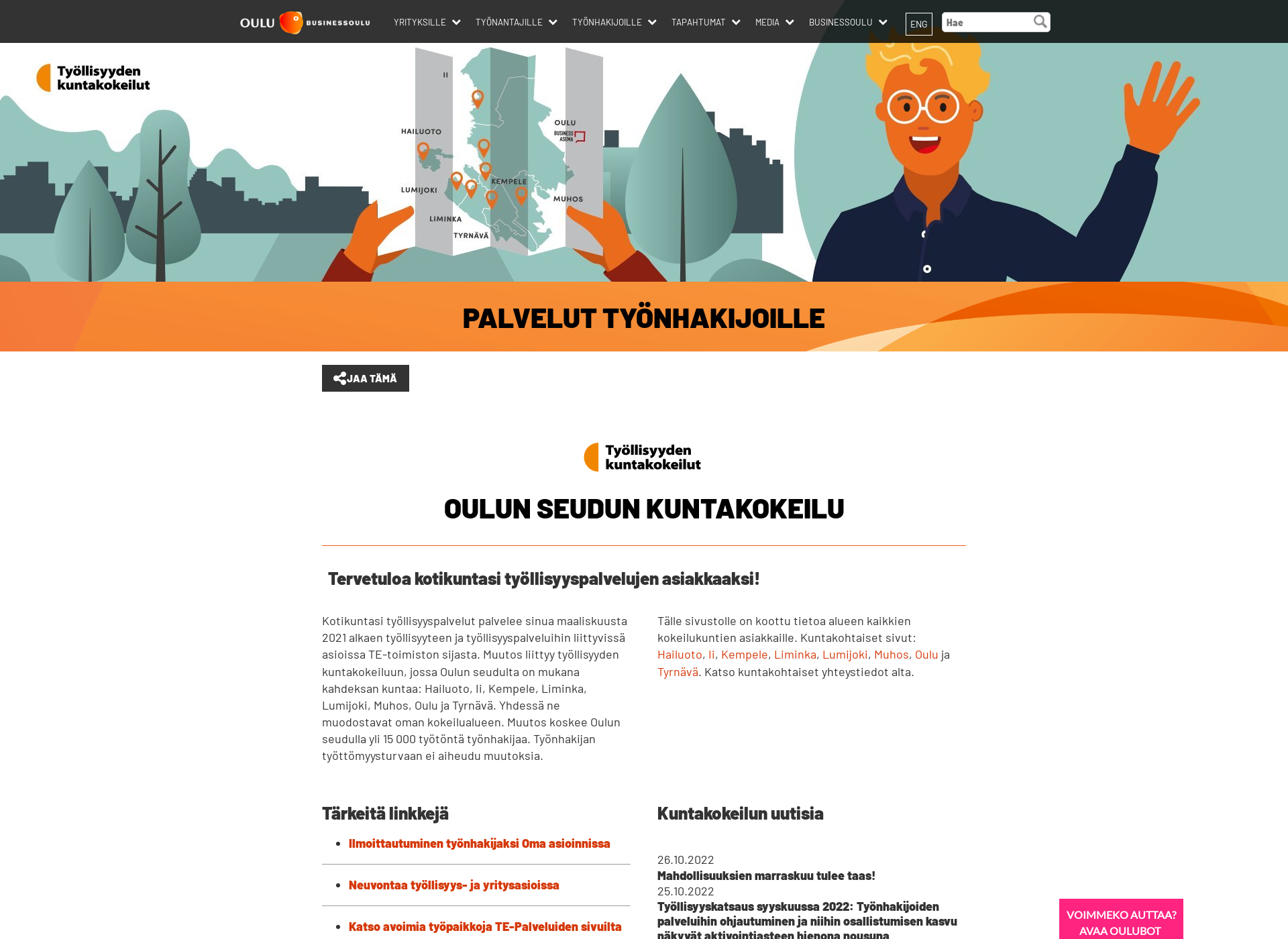 Screenshot for oulunseudunkuntakokeilu.fi