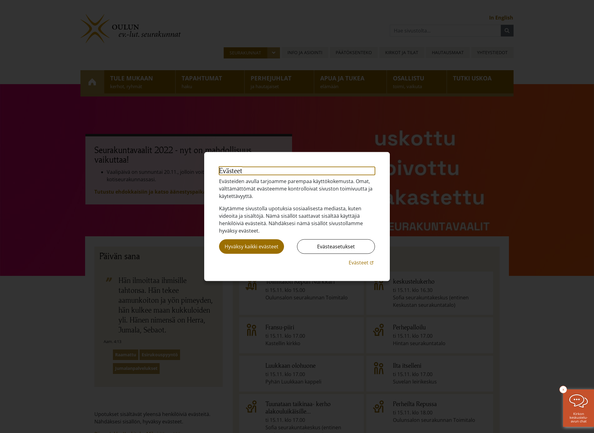 Screenshot for oulunseurakunnat.fi
