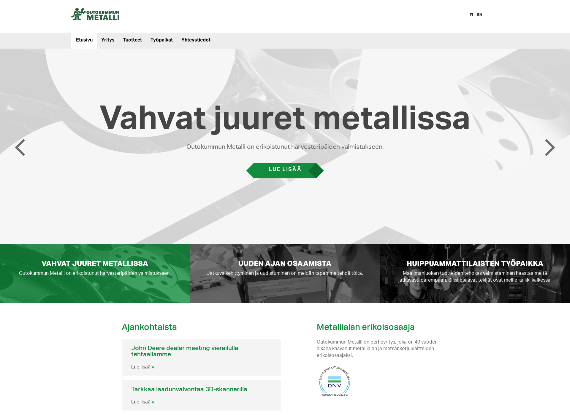 Skärmdump för outokummunmetalli.fi