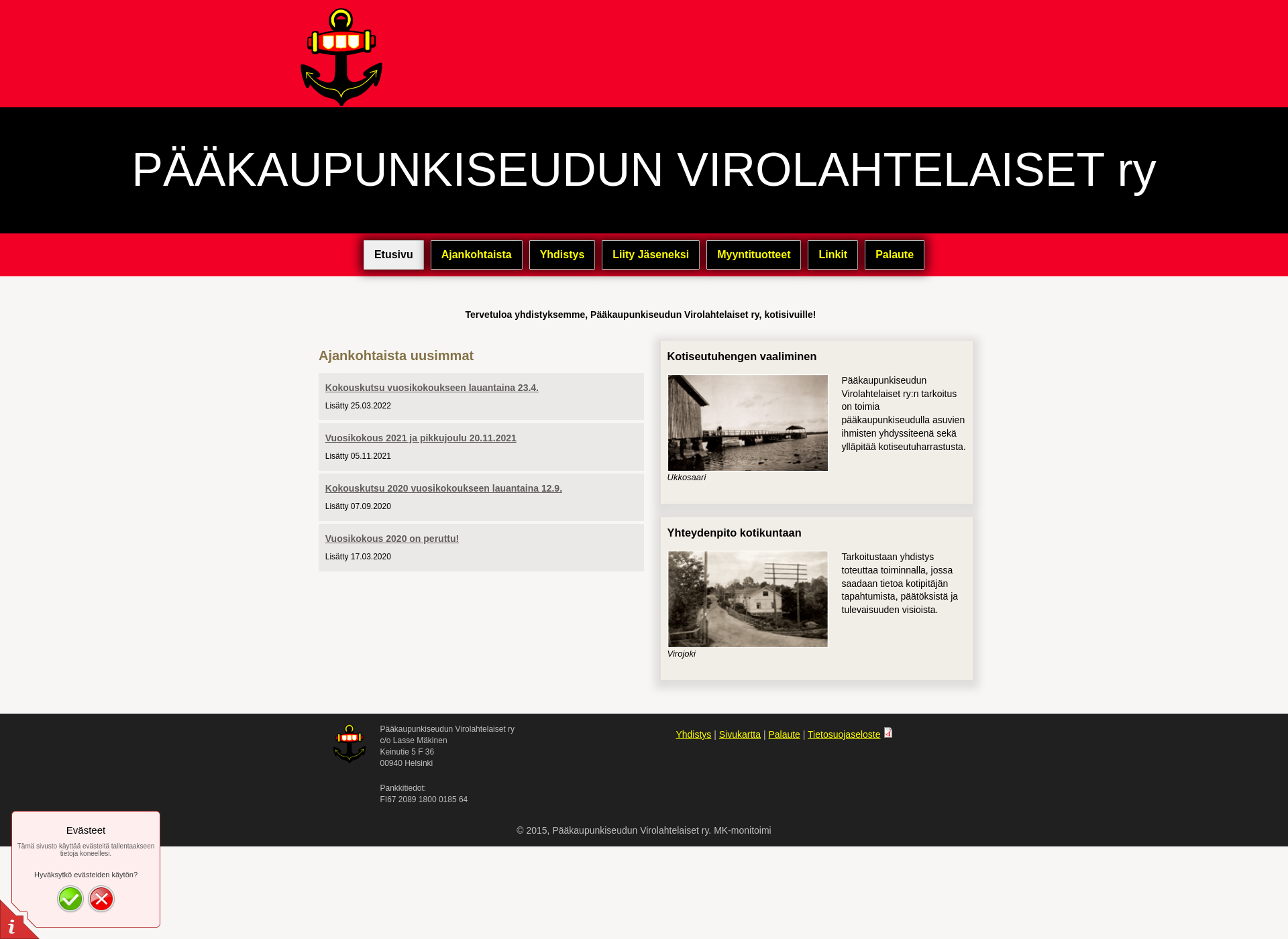 Skärmdump för paakaupunkiseudunvirolahtelaiset.fi