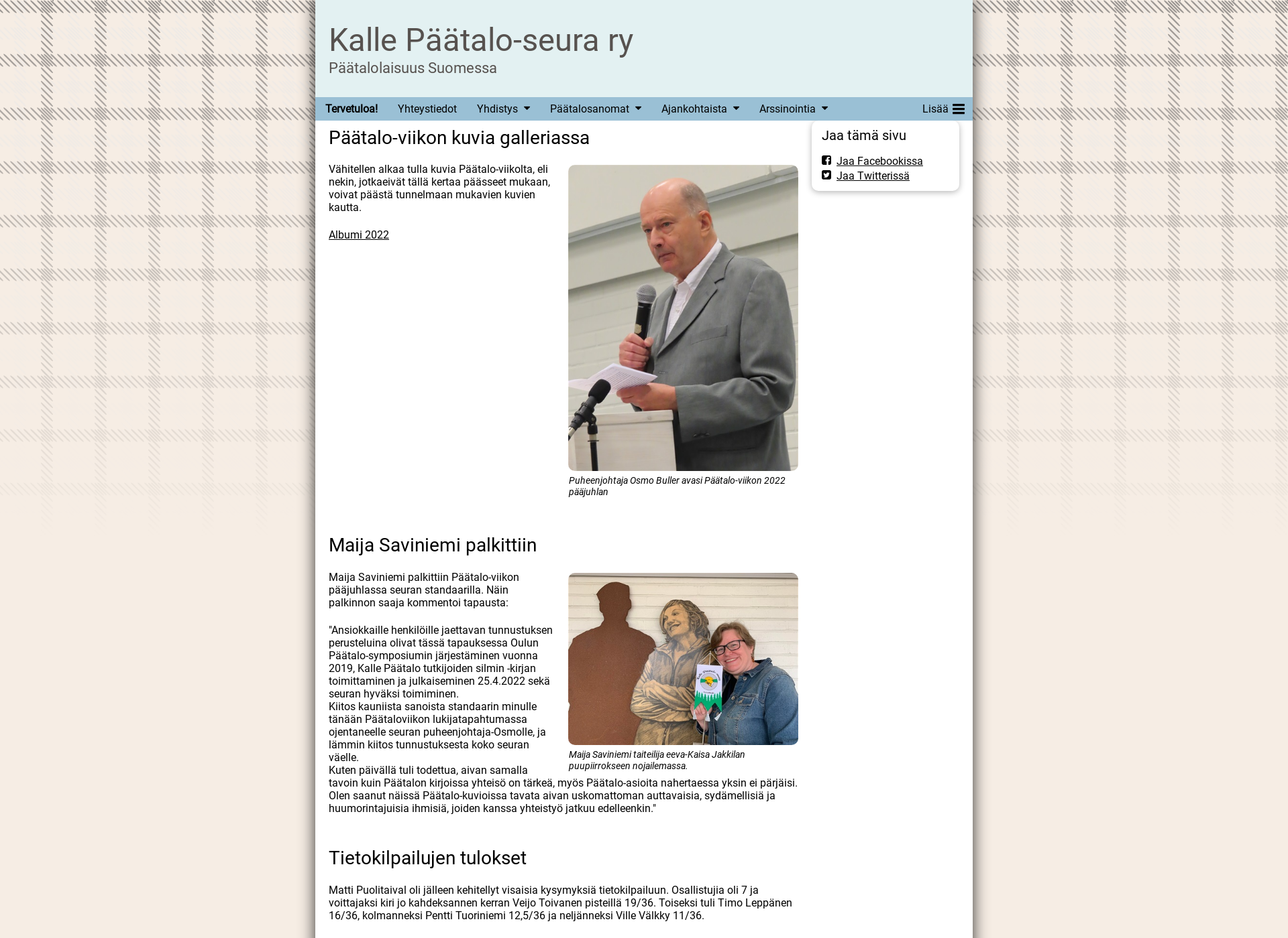 Skärmdump för paataloseura.fi