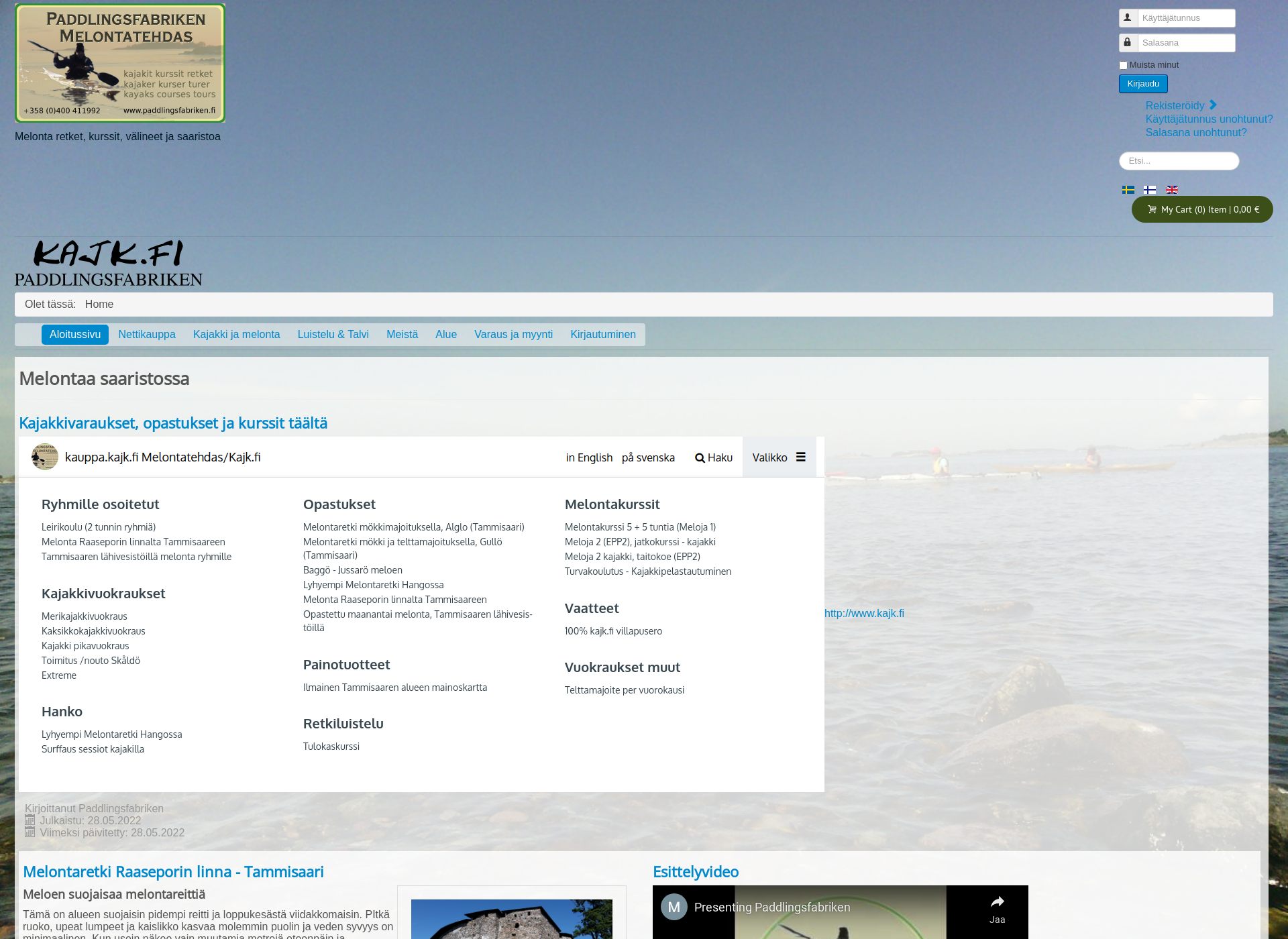 Skärmdump för paddlingsfabriken.fi