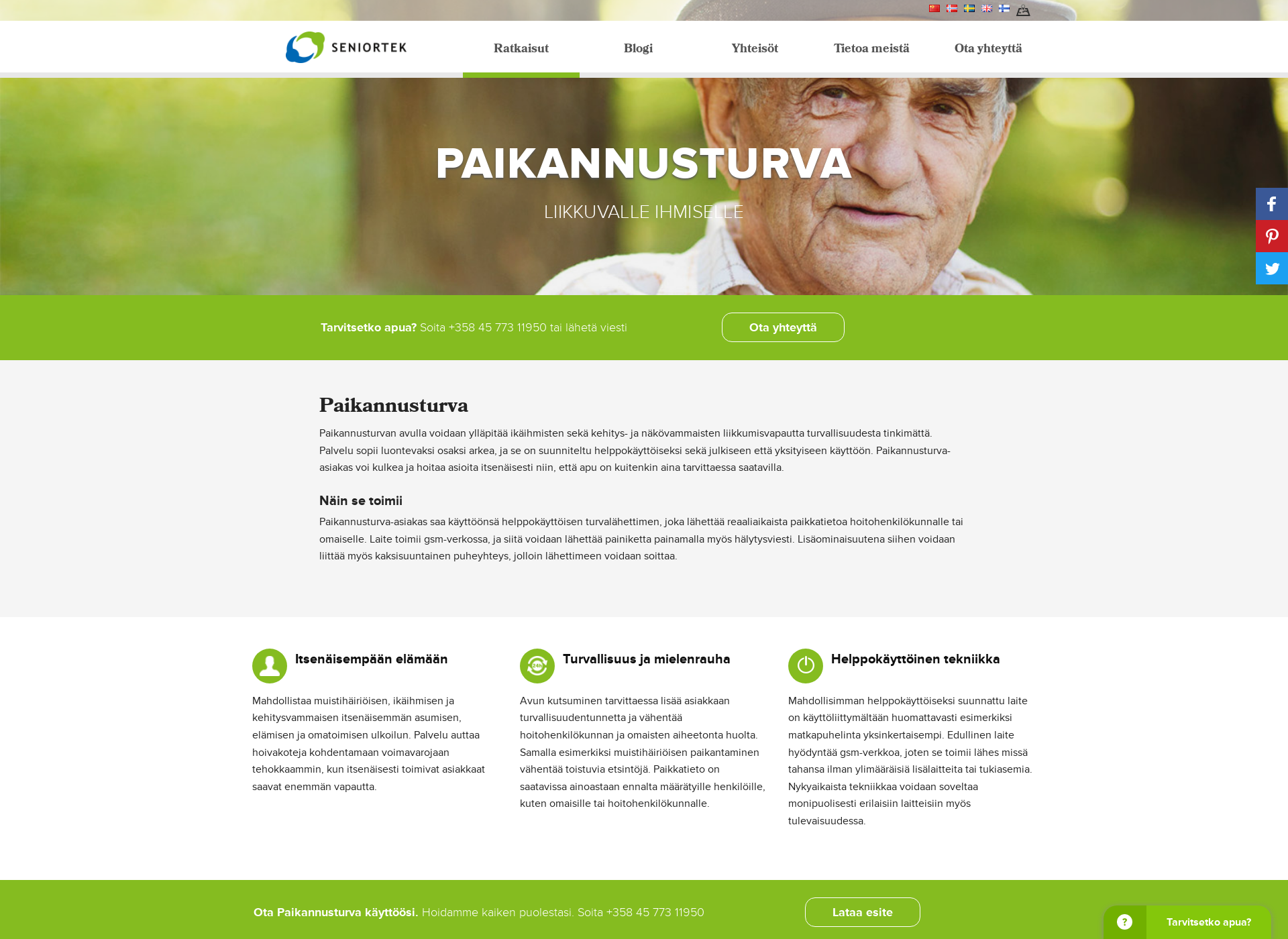 Skärmdump för paikannusturva.fi