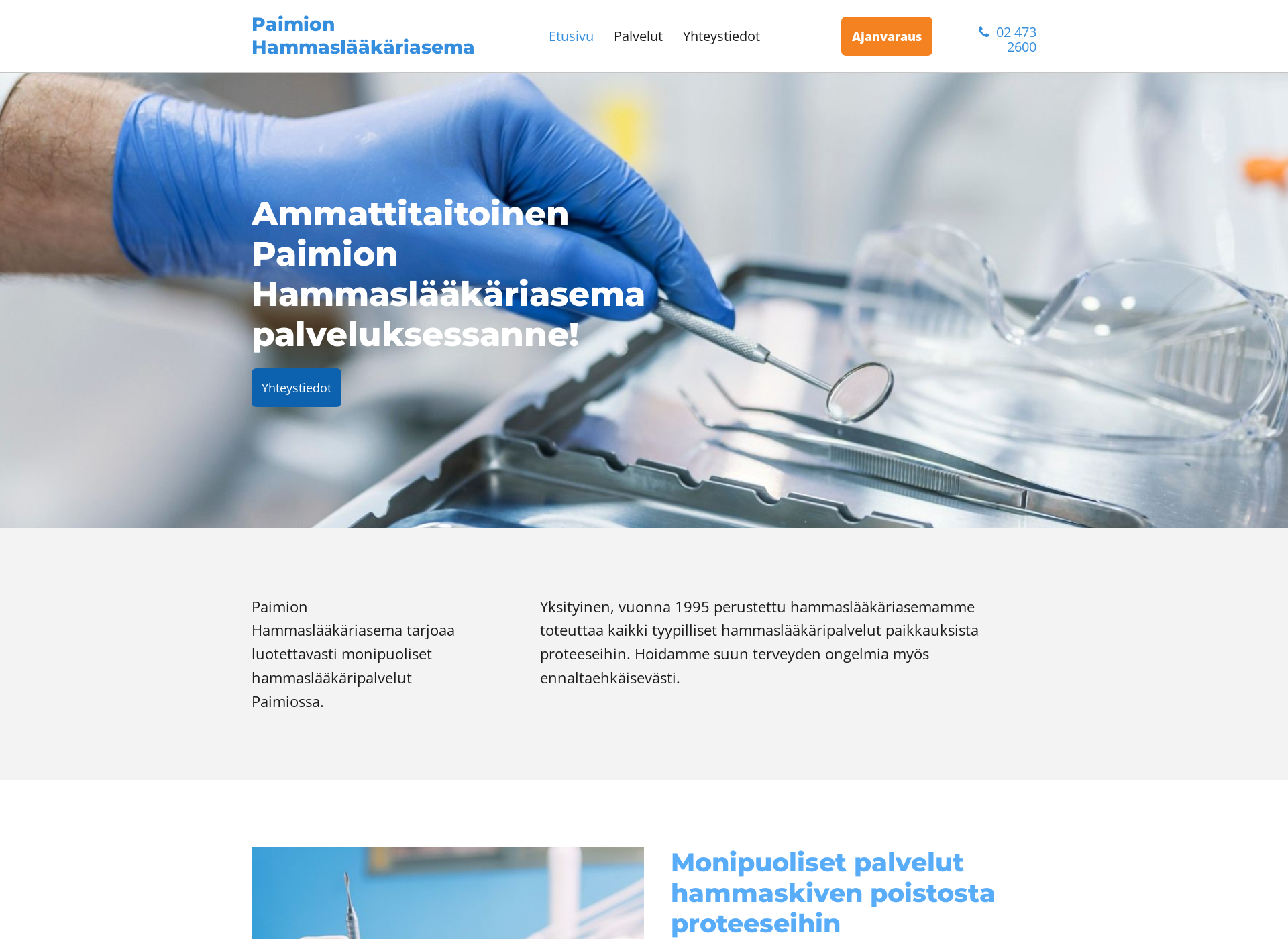 Skärmdump för paimionhammaslaakariasema.fi