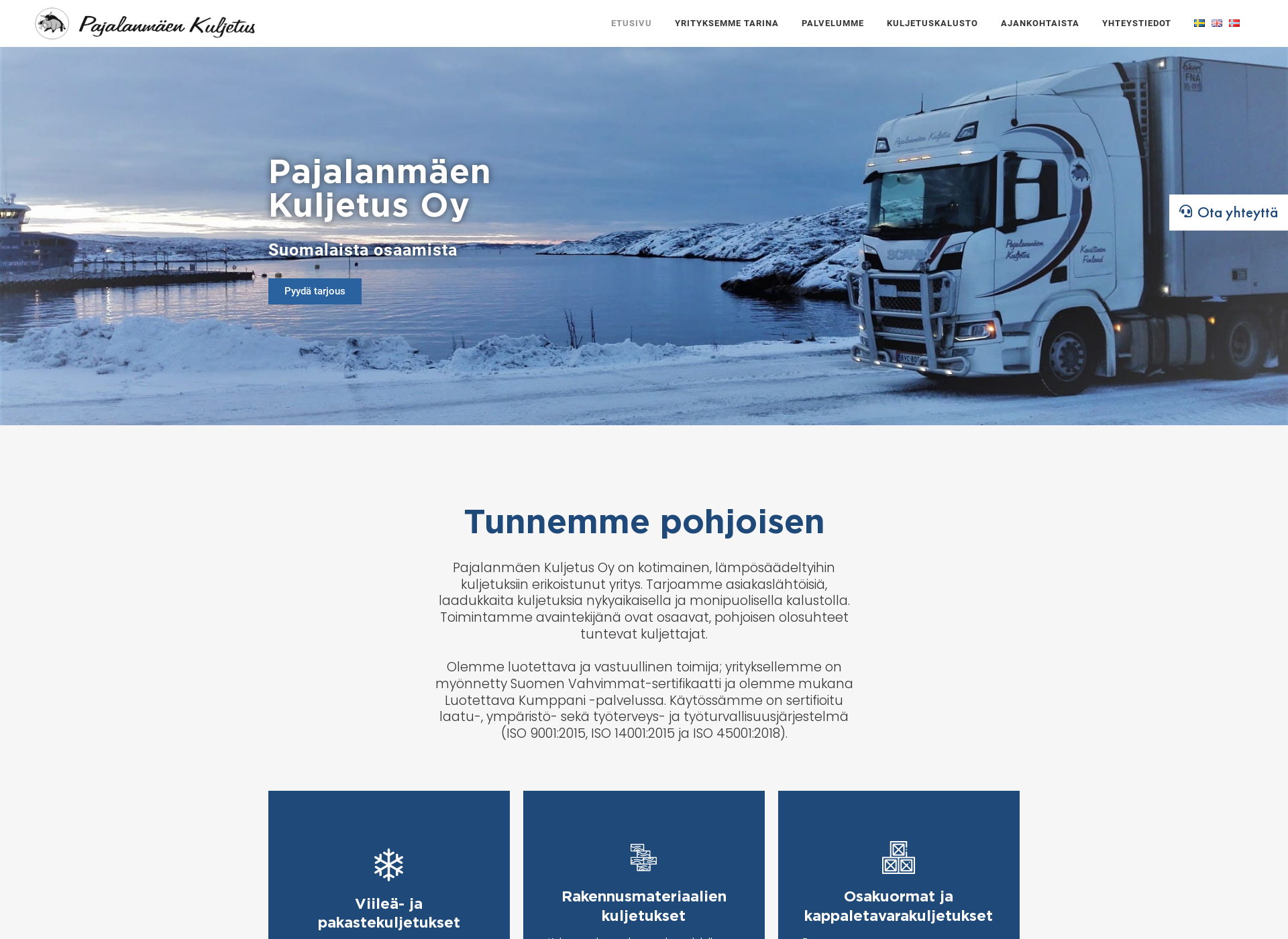 Skärmdump för pajalanmaenkuljetus.fi