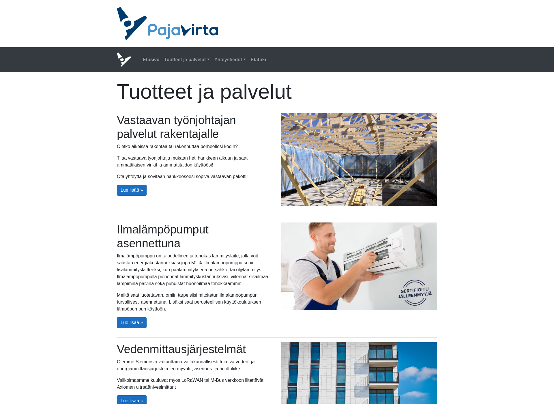 Skärmdump för pajavirta.fi