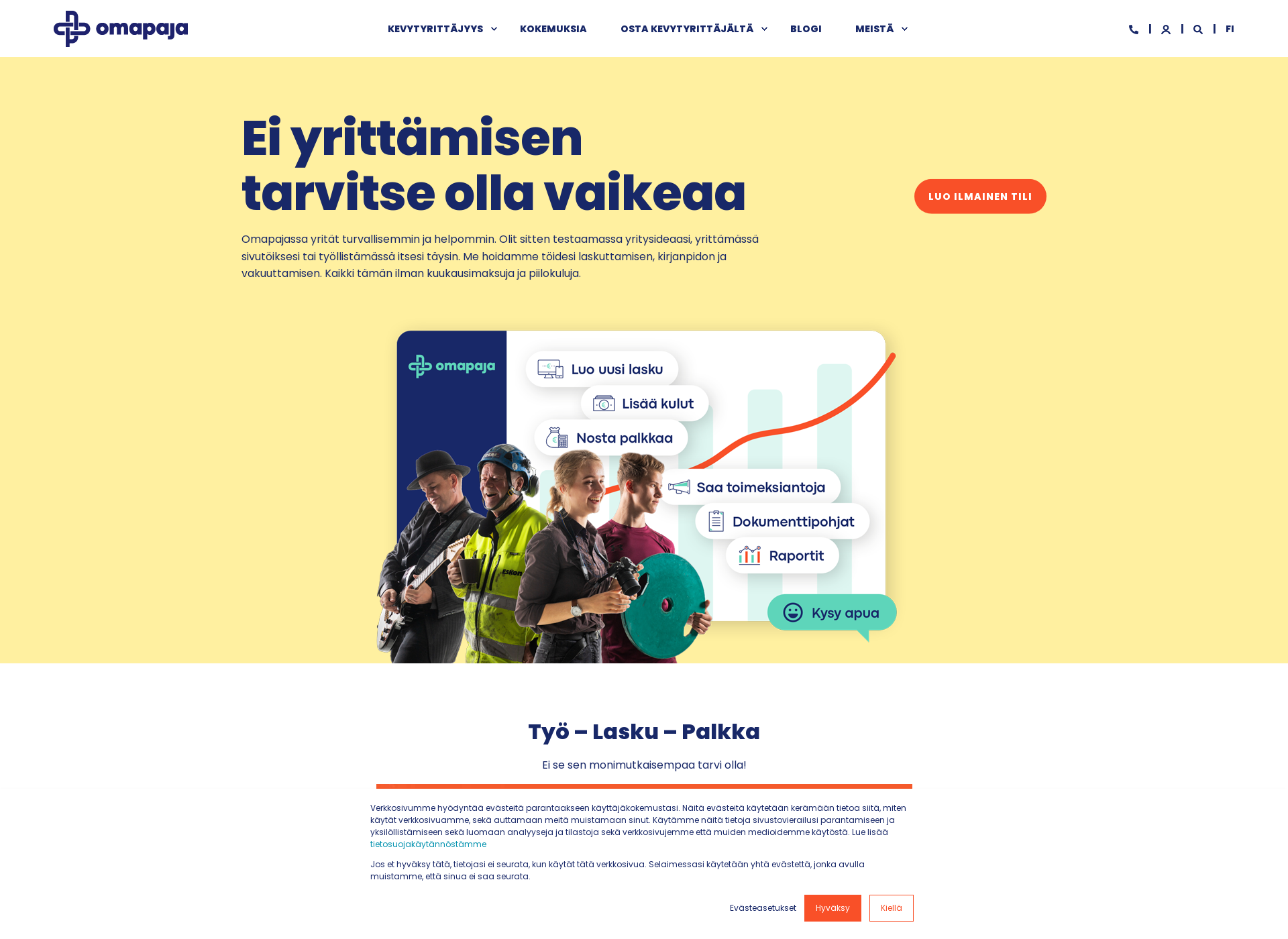 Skärmdump för pajayrittaja.fi