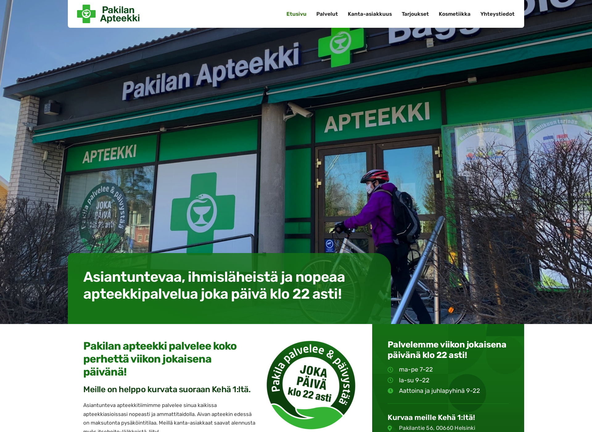 Skärmdump för pakilanapteekki.fi