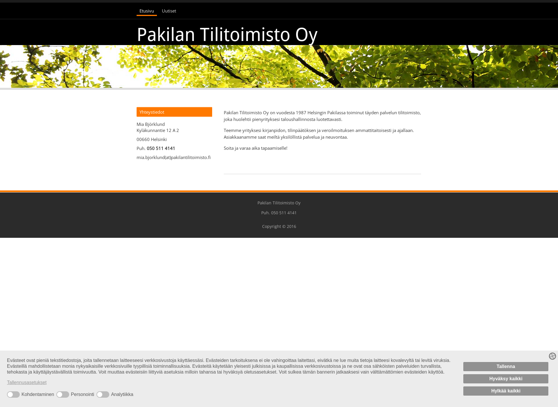 Skärmdump för pakilantilitoimisto.fi