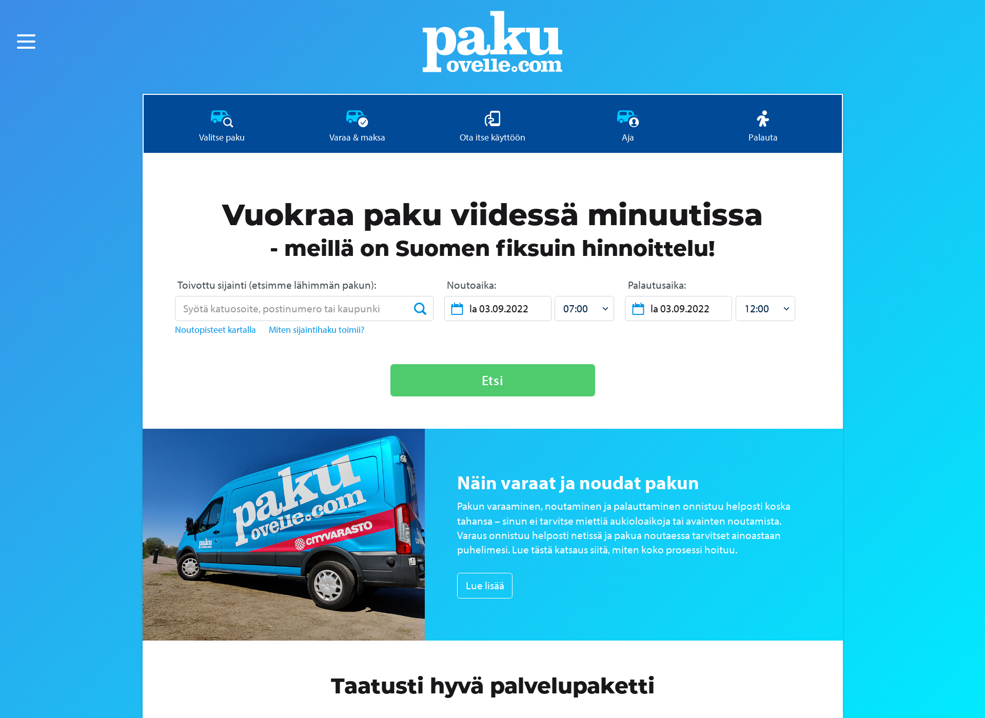 Skärmdump för pakuallekympilla.fi