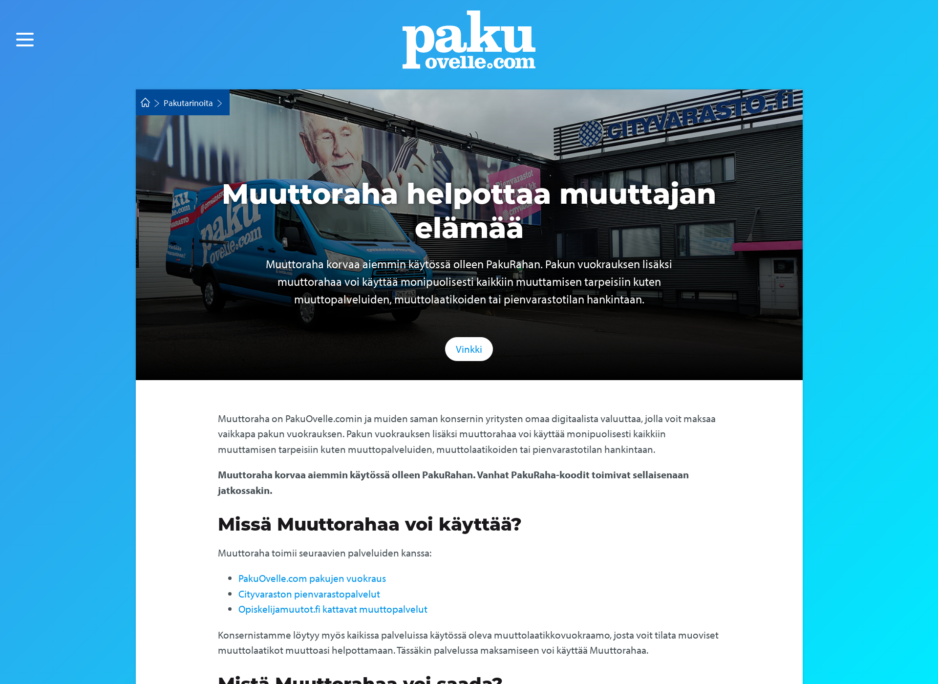 Skärmdump för pakuraha.fi