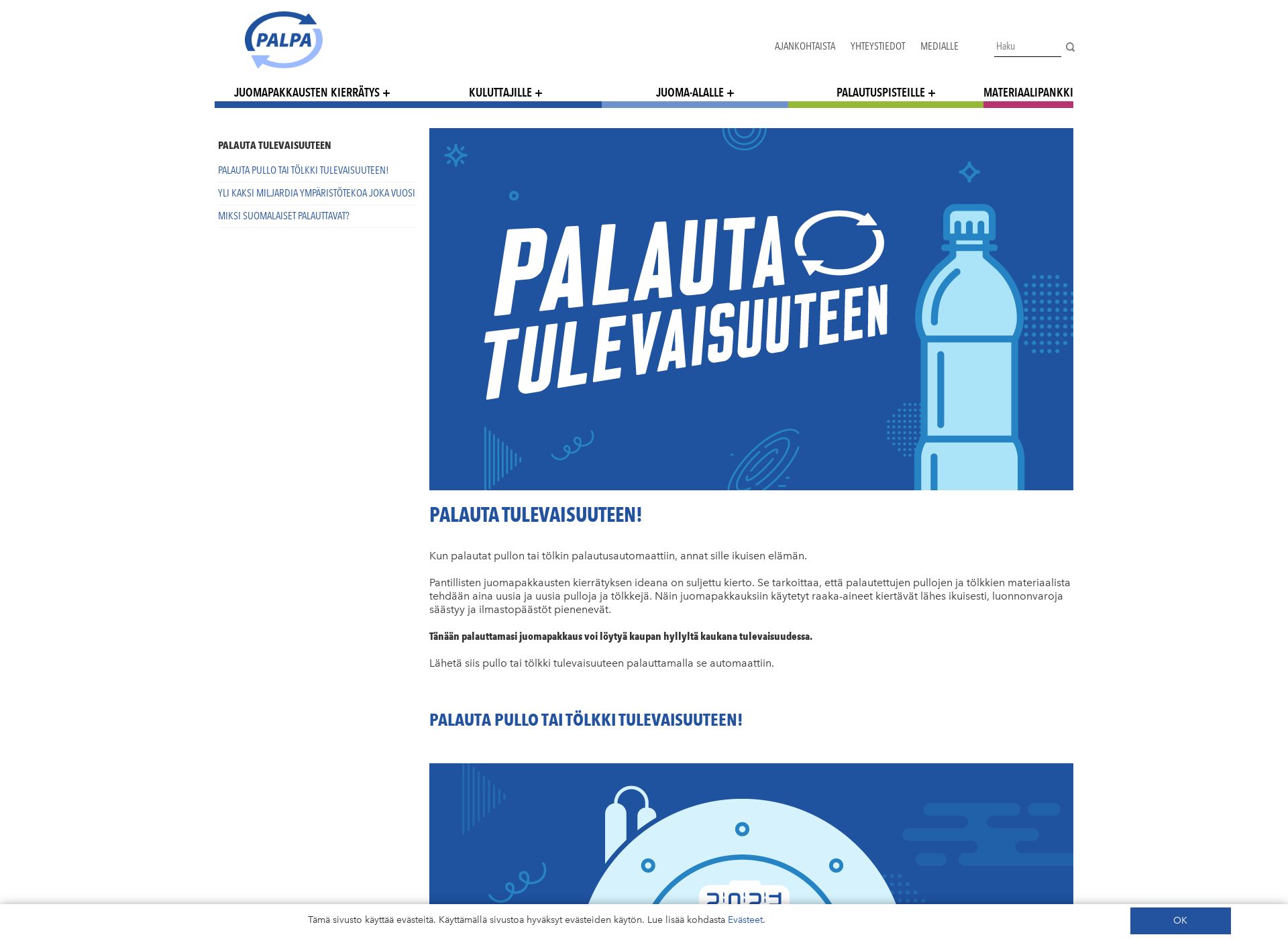 Skärmdump för palautatulevaisuuteen.fi