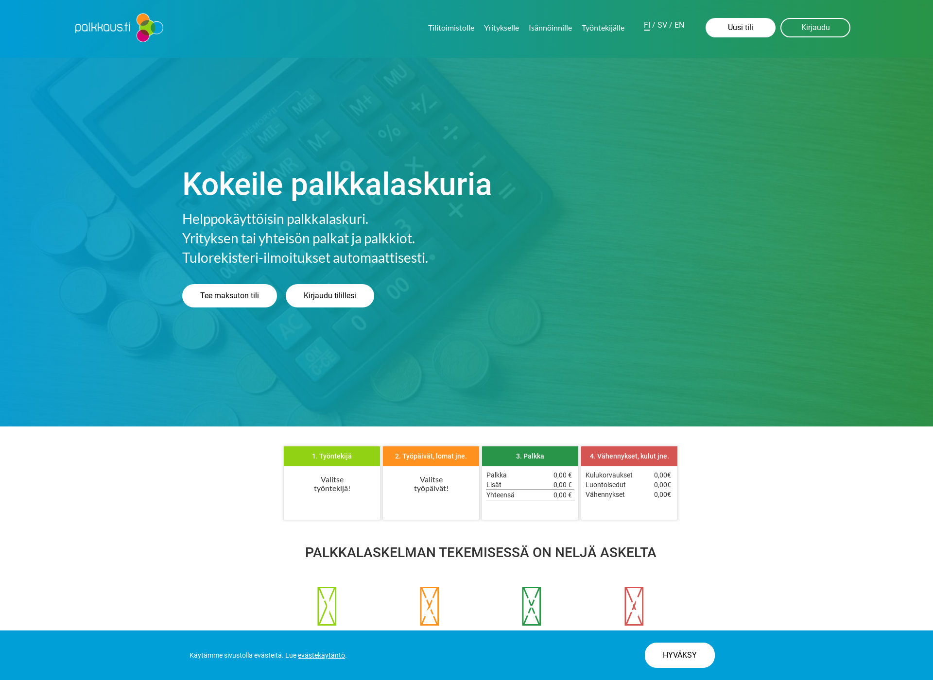 Skärmdump för palkkalaskurit.fi