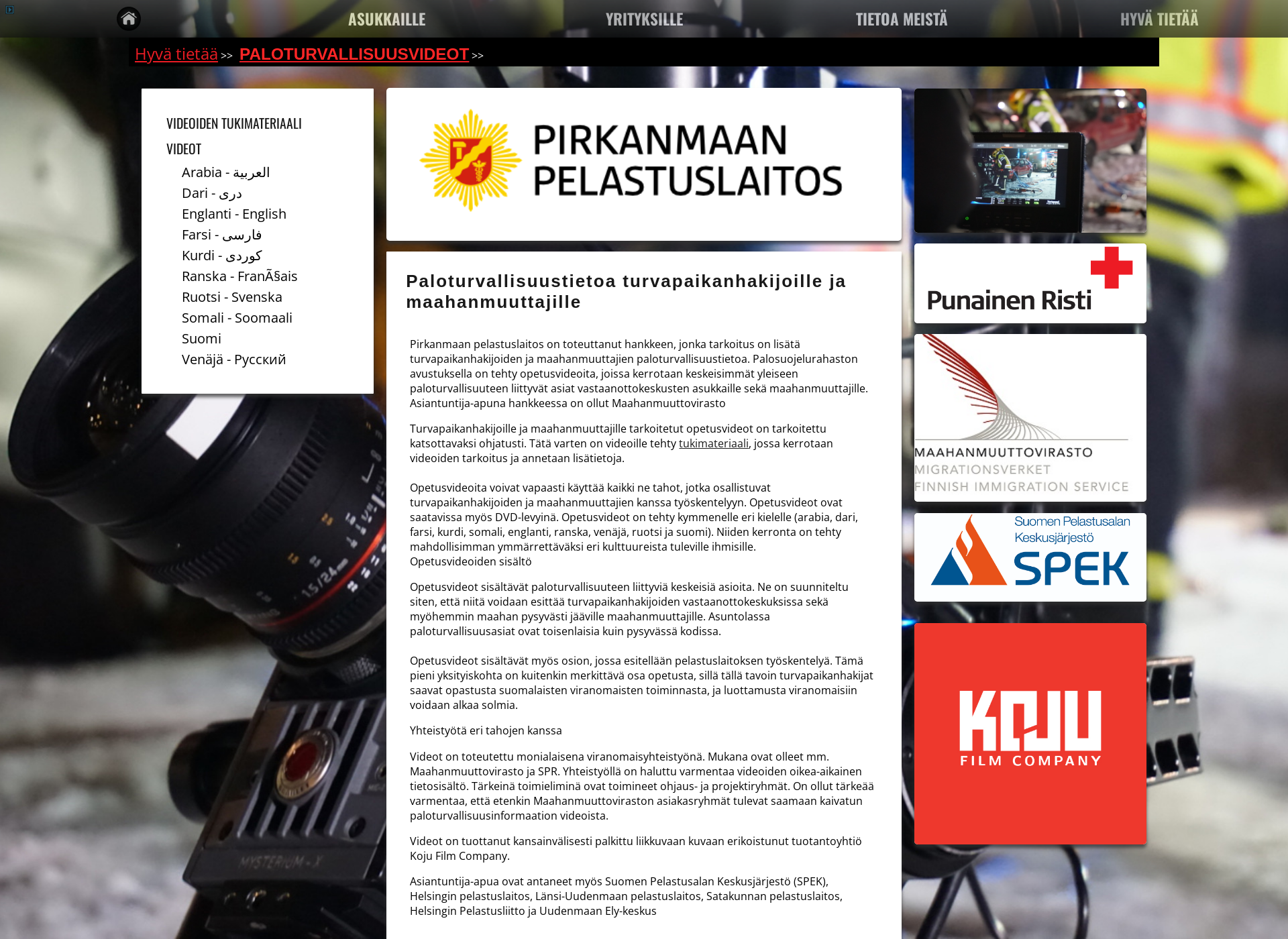Näyttökuva paloturvallisuusvideot.fi