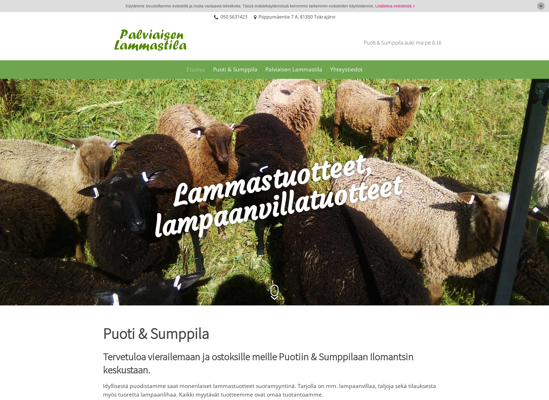 Skärmdump för palviaisenlammastila.fi