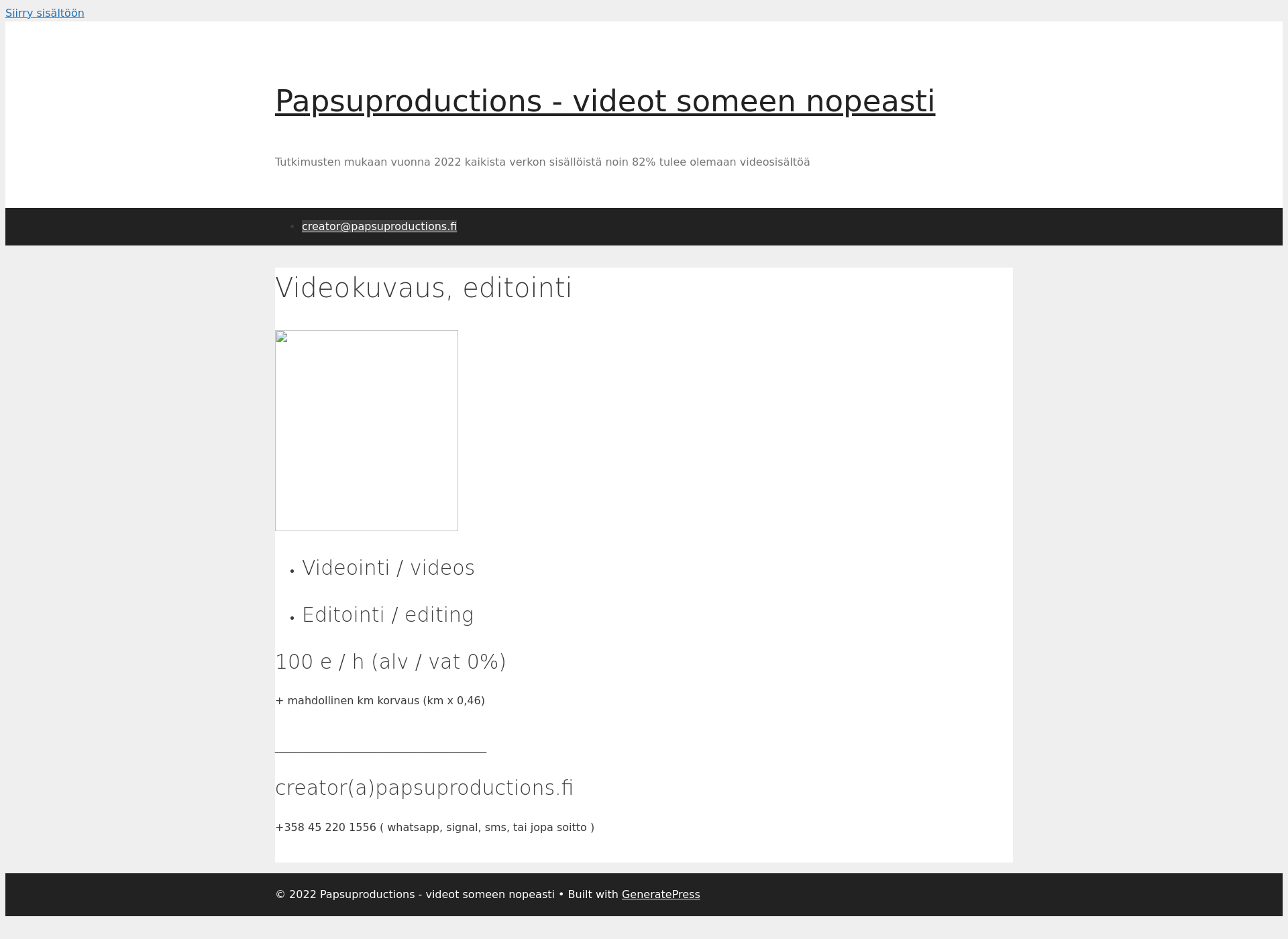 Skärmdump för papsuproductions.fi