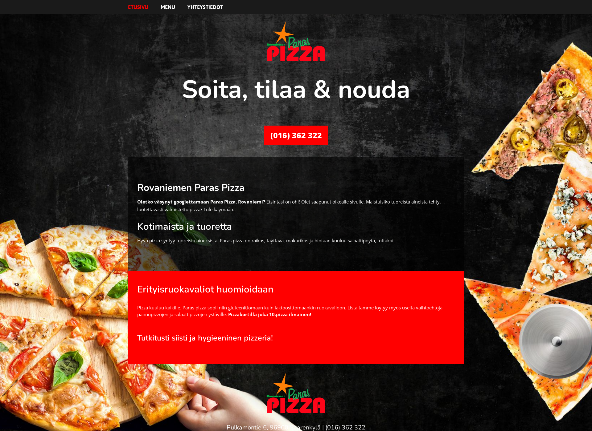 Skärmdump för paraspizza.fi