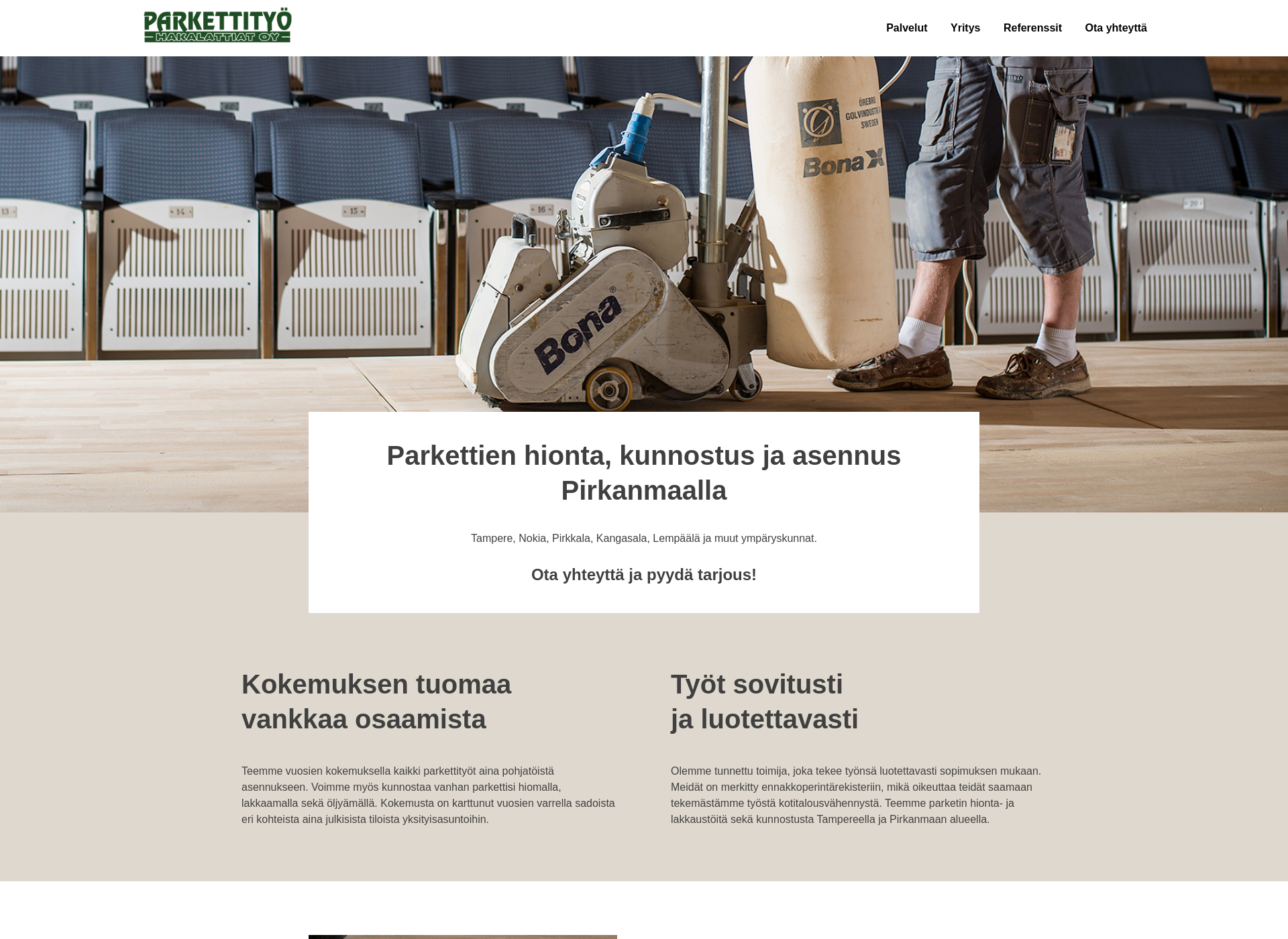 Skärmdump för parkettityo.fi