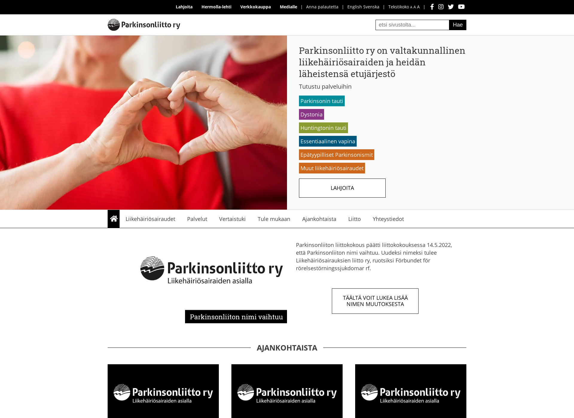 Skärmdump för parkinson-liitto.fi