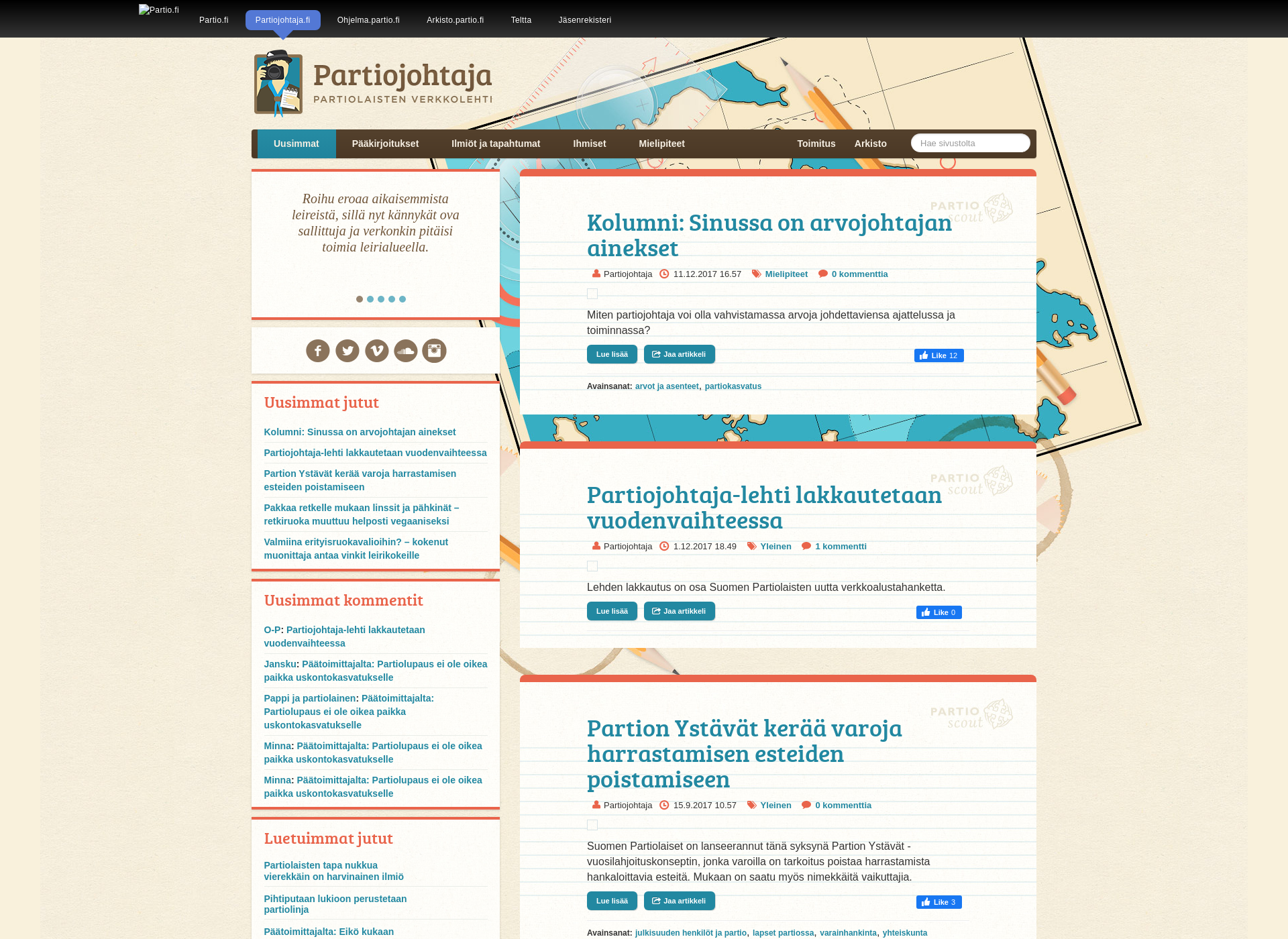 Skärmdump för partiojohtaja.fi