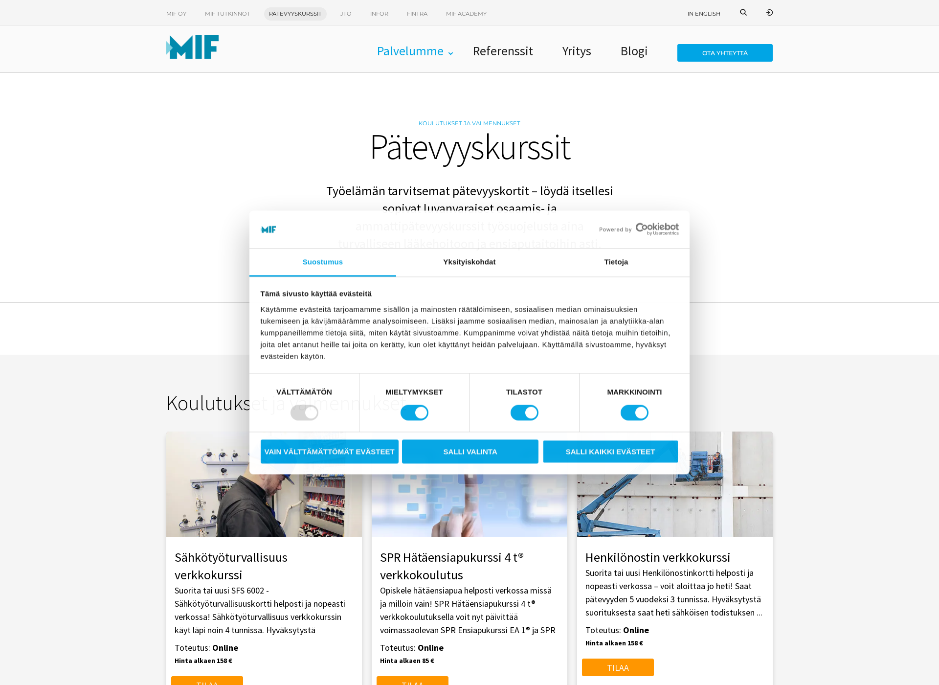 Screenshot for patevyyskurssit.fi