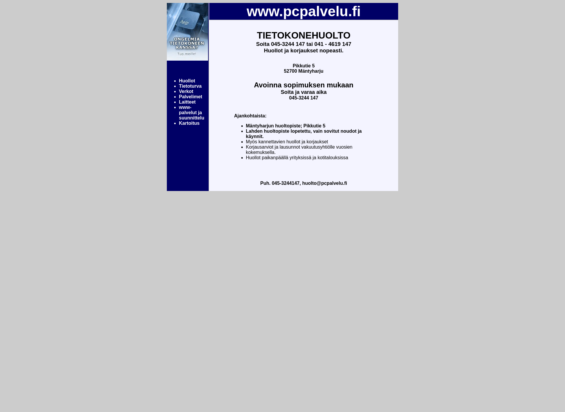 Skärmdump för pcpalvelu.fi