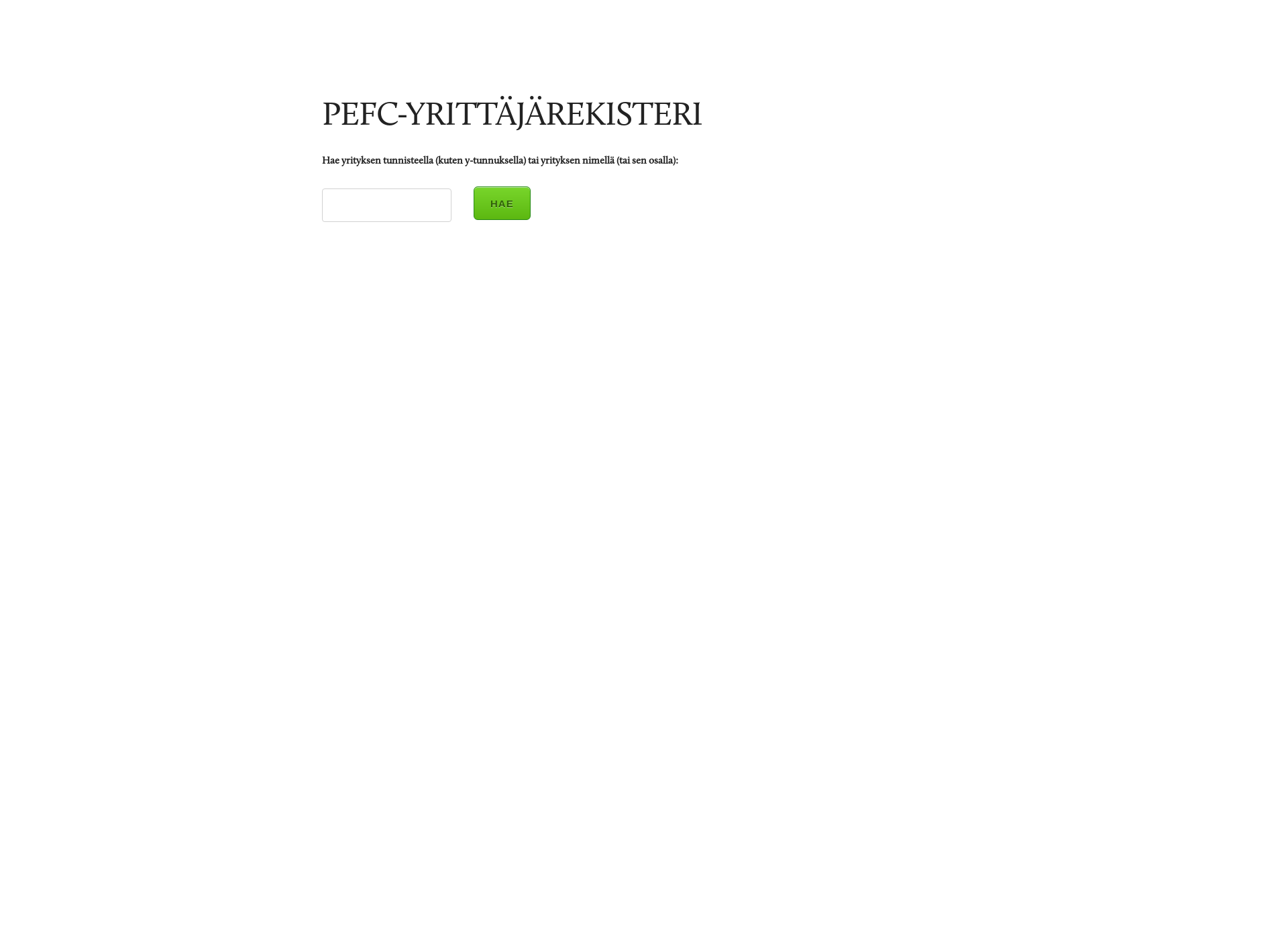 Skärmdump för pefcrekisteri.fi