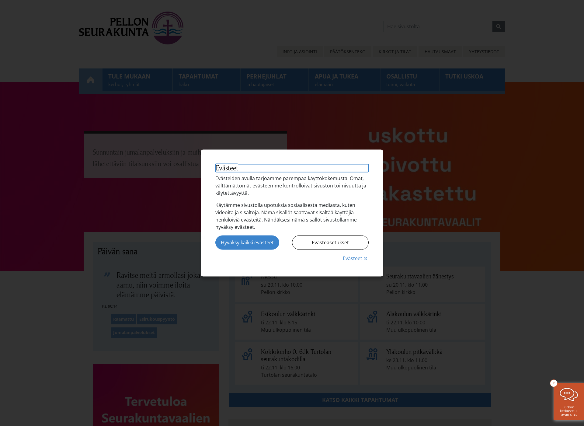 Skärmdump för pellonseurakunta.fi