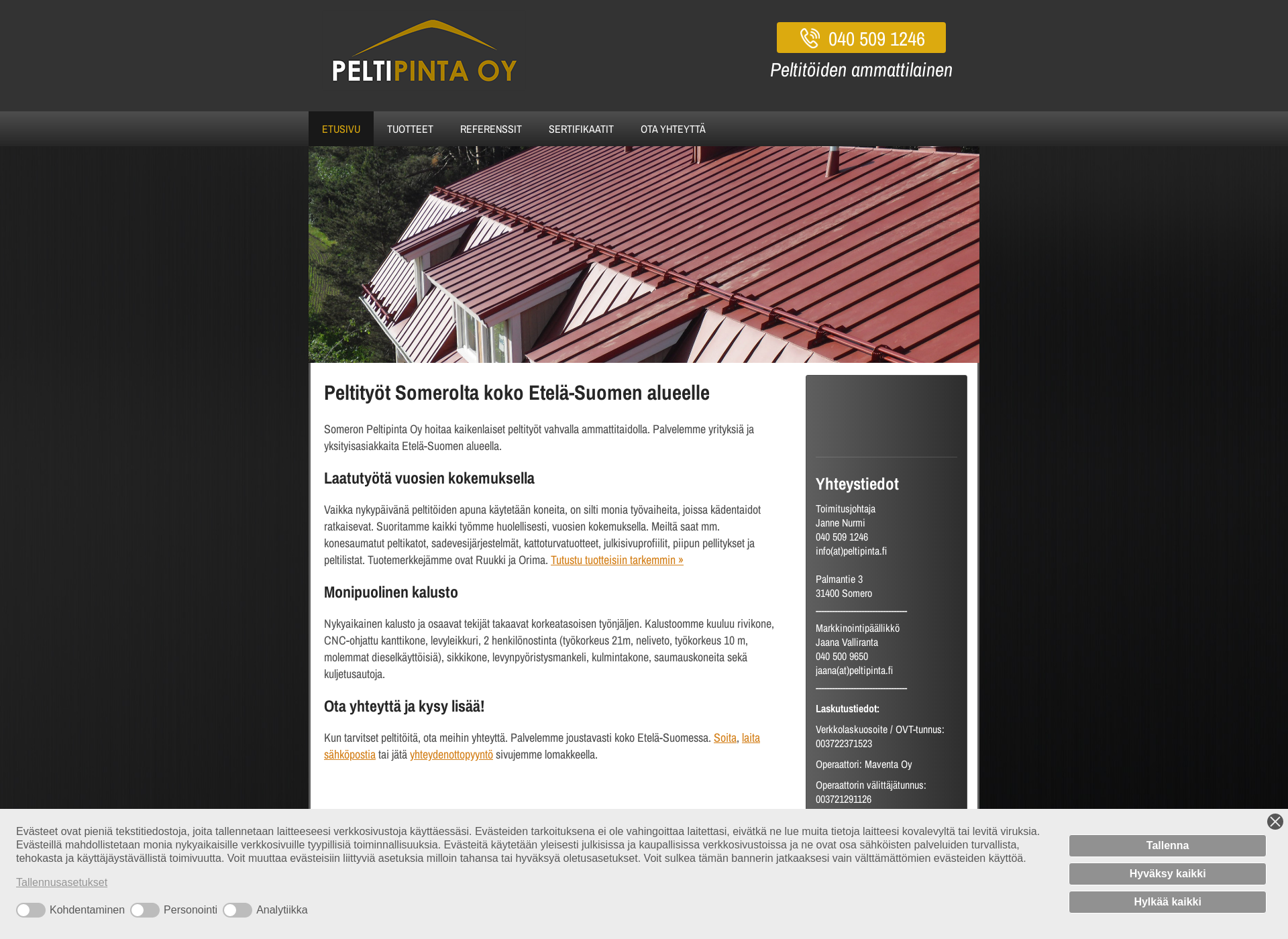 Skärmdump för peltipinta.fi