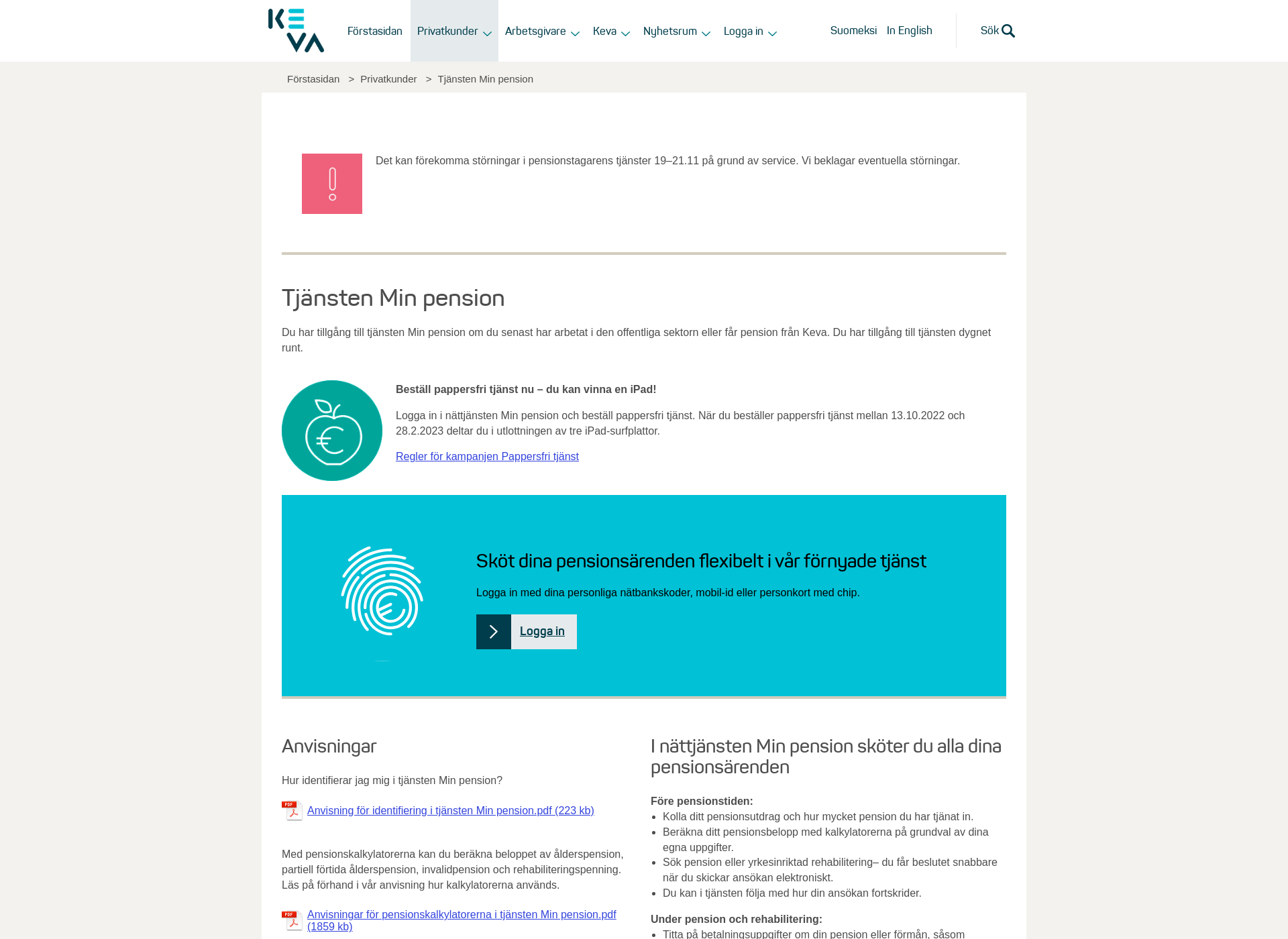 Screenshot for pensionskalkylator.fi