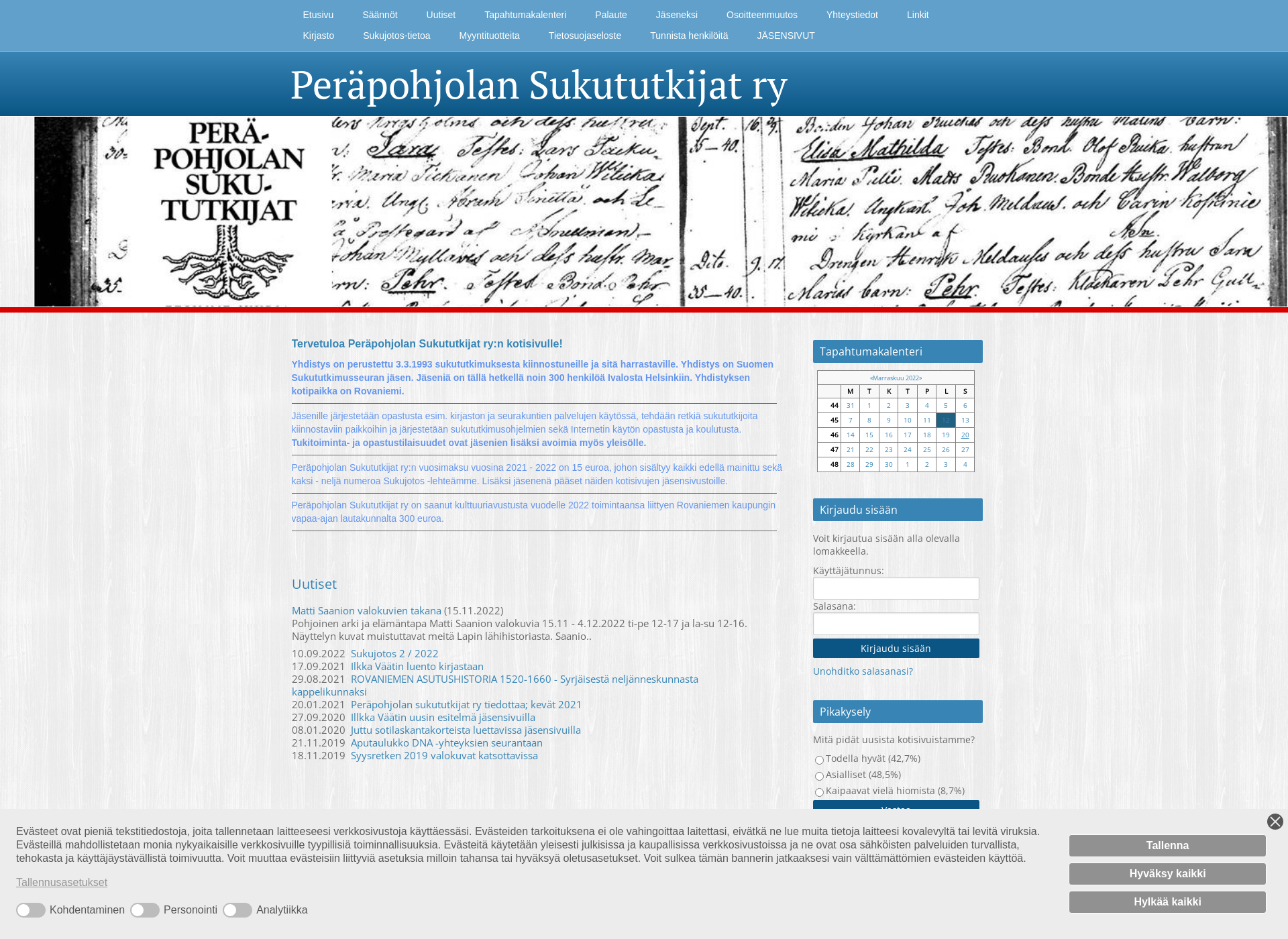 Skärmdump för perapohjolansukututkijat.fi