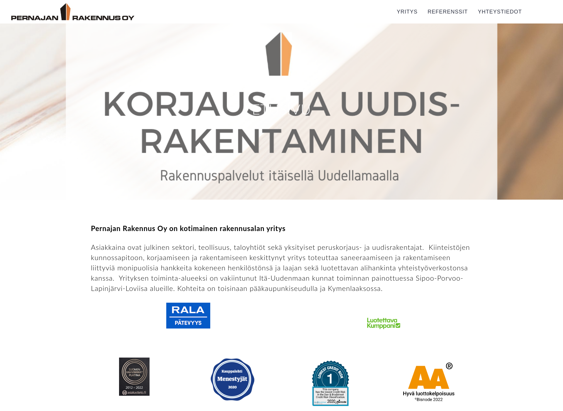 Screenshot for pernajanrakennus.fi