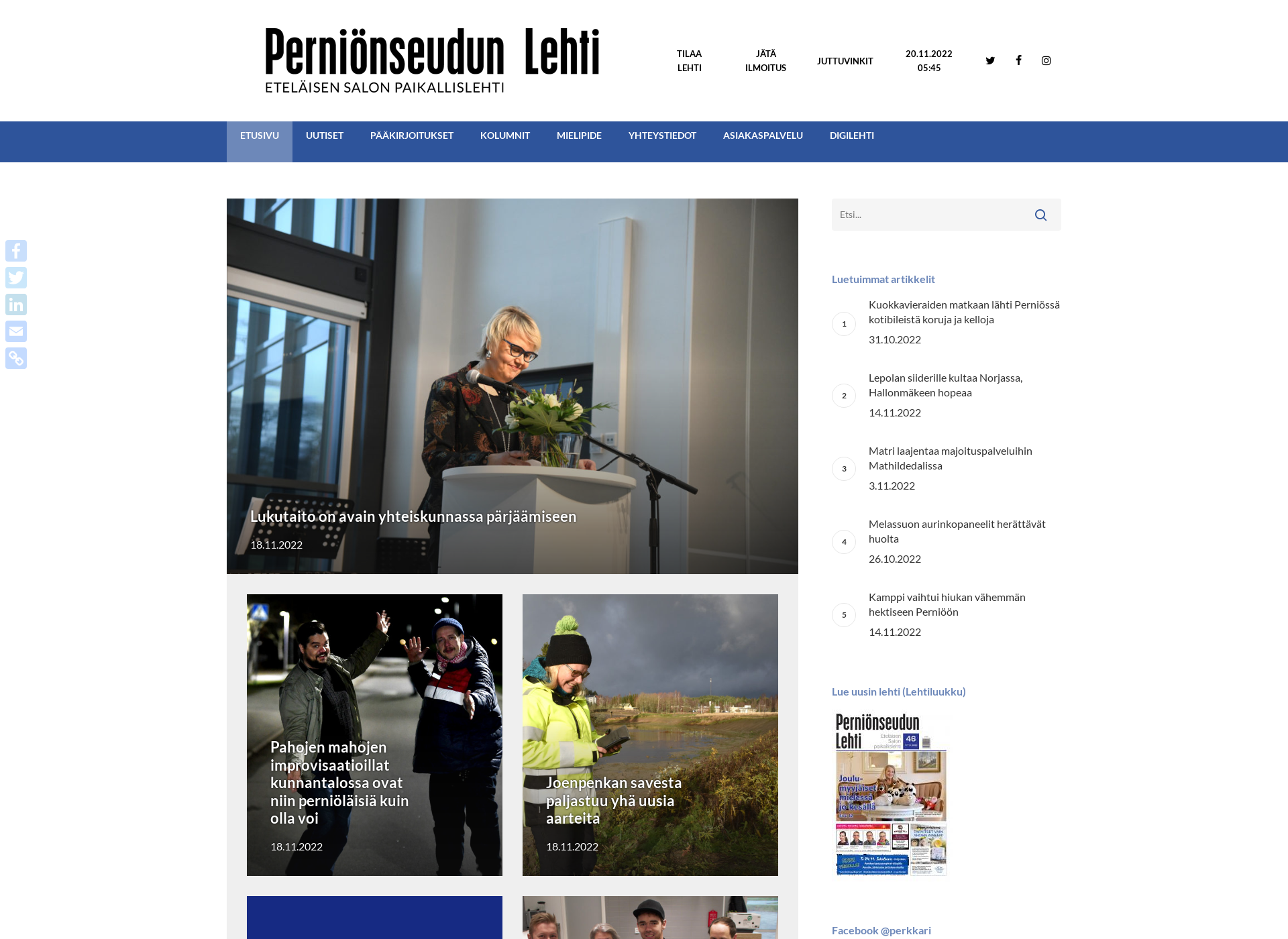 Skärmdump för pernionseudunlehti.fi