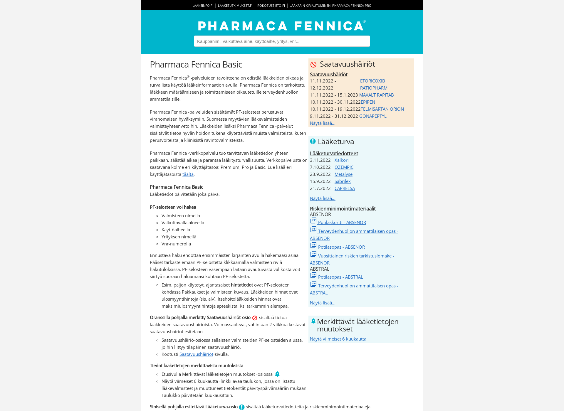 Screenshot for pharmacafennica.fi