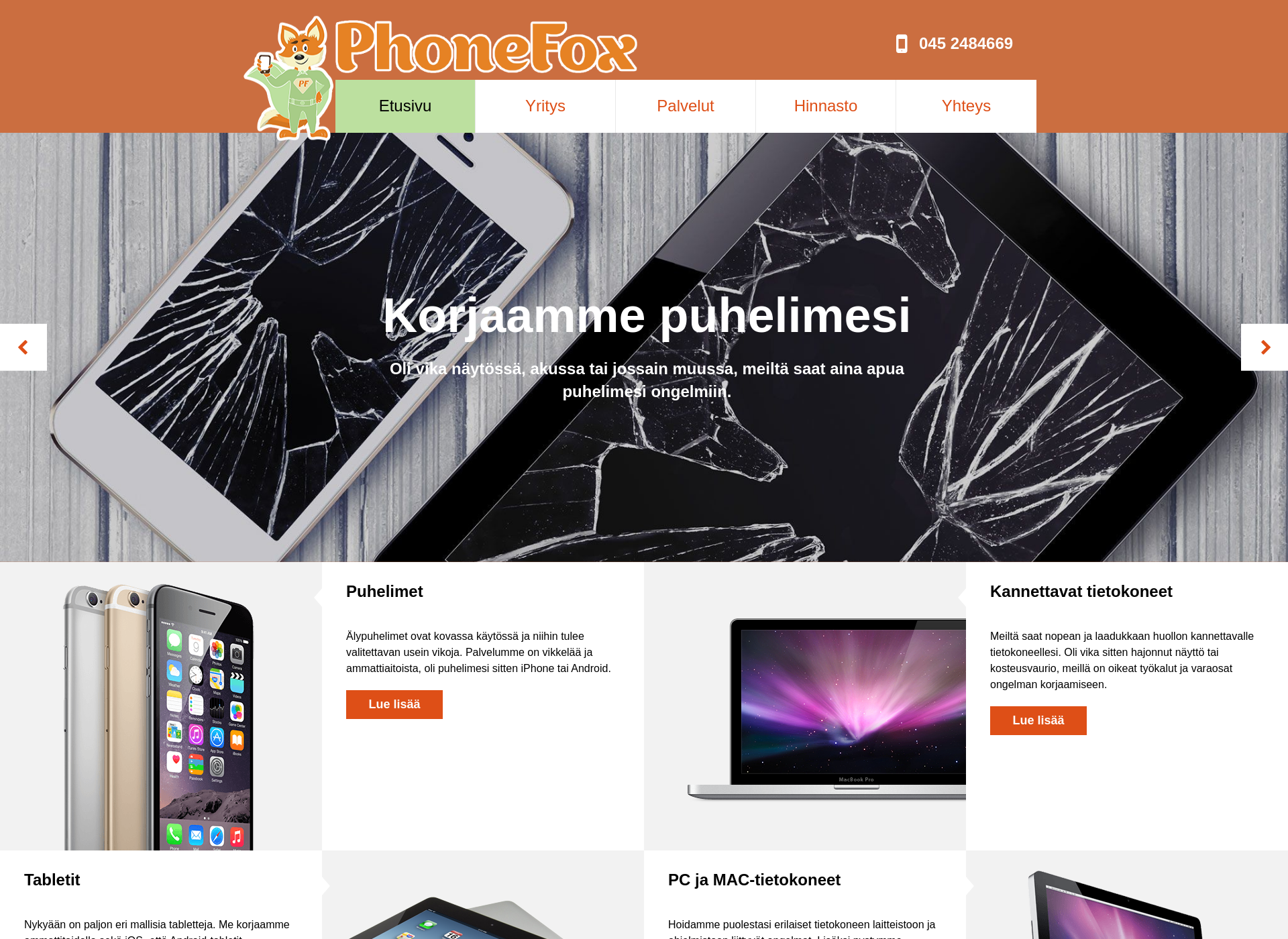 Skärmdump för phonefox.fi