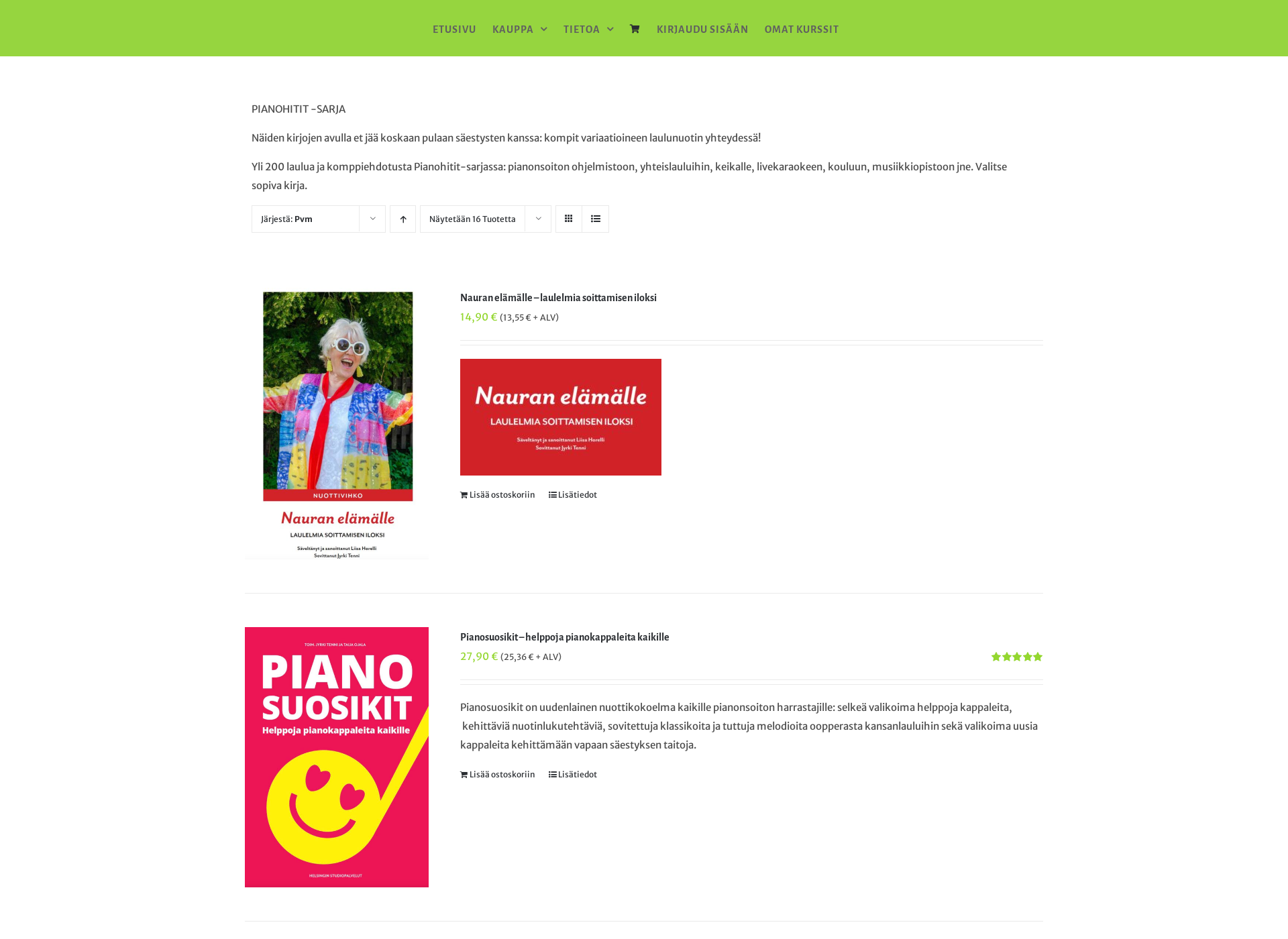 Skärmdump för pianohitit.fi