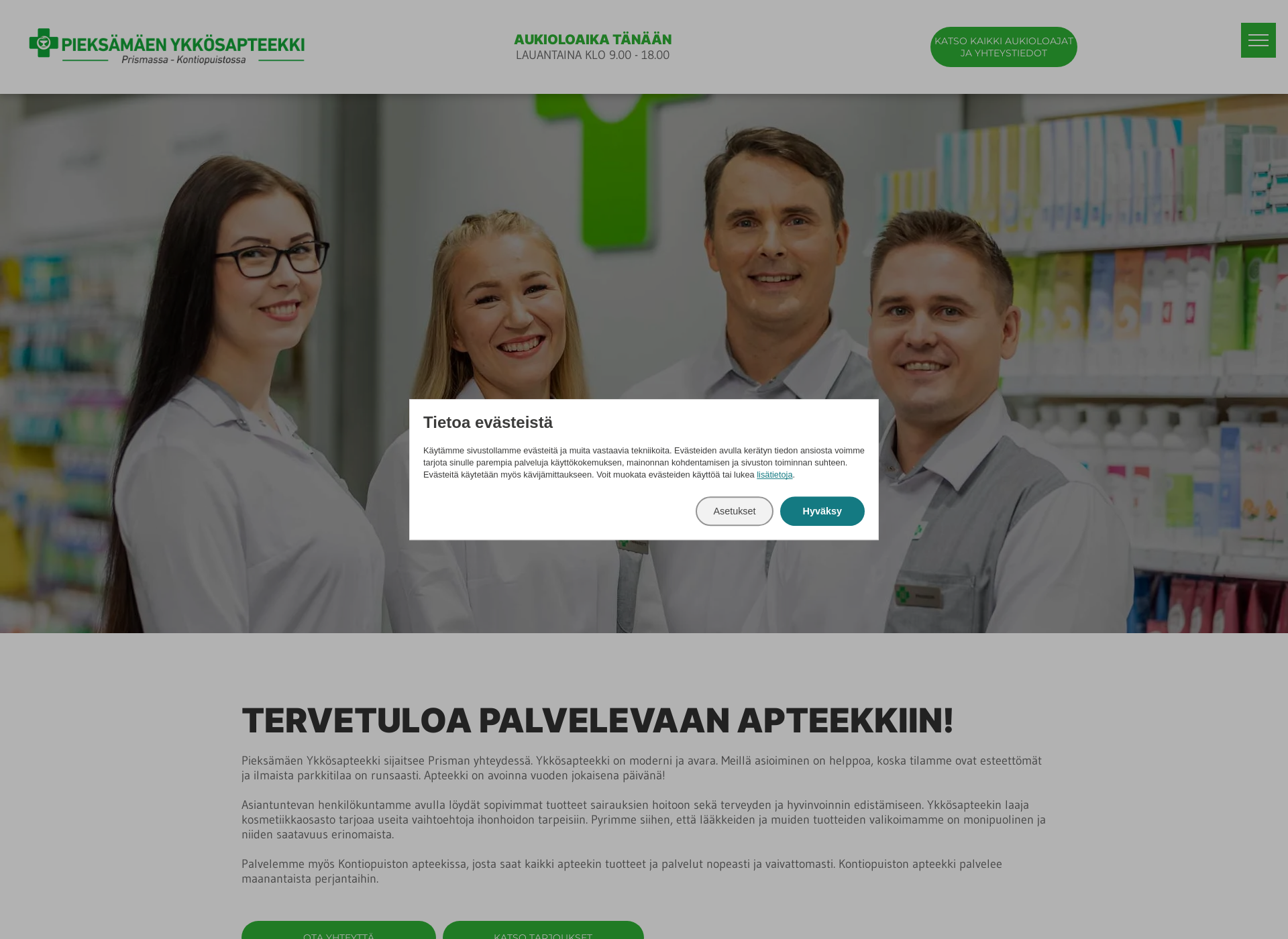 Skärmdump för pieksamaenykkosapteekki.fi