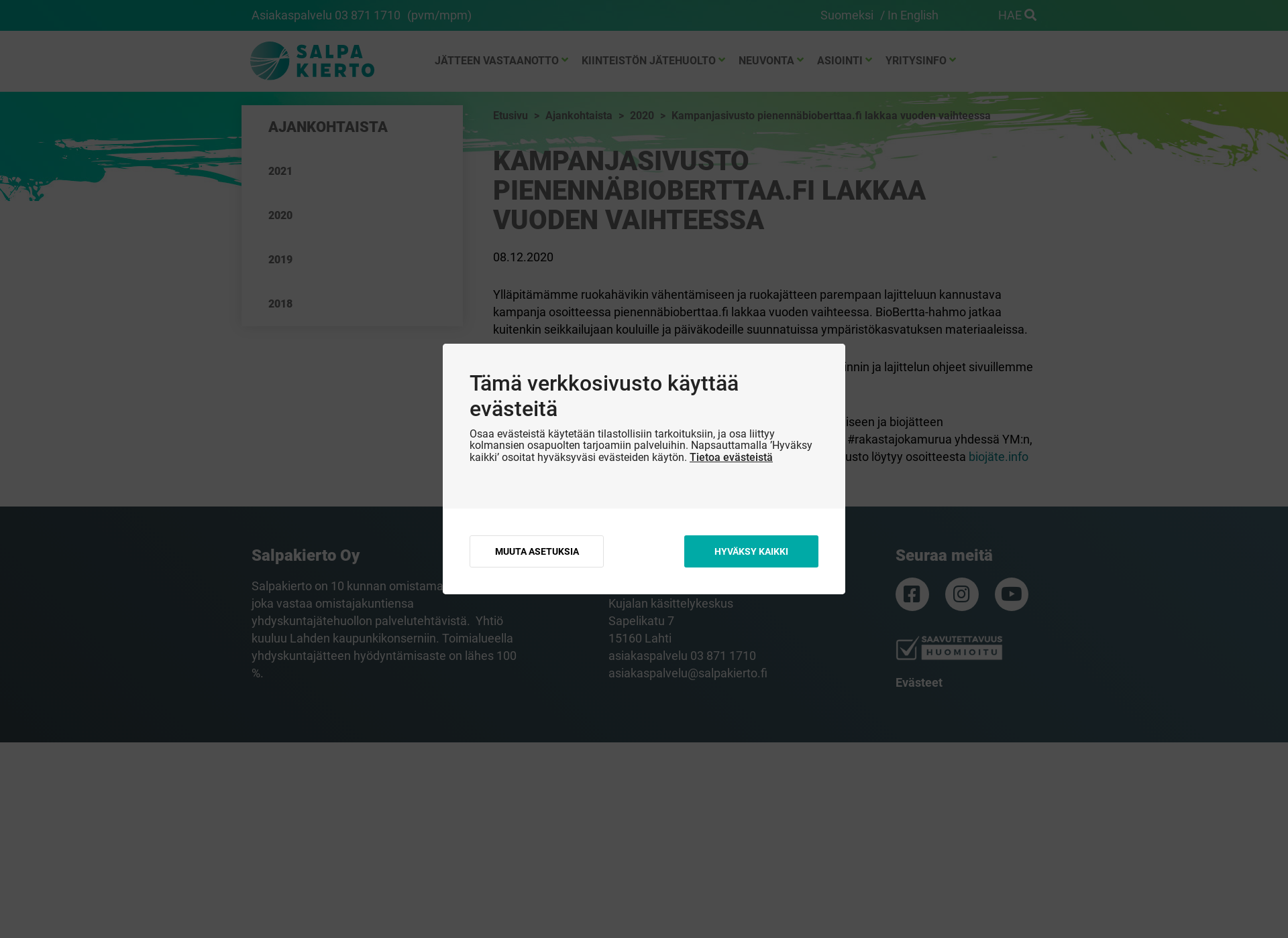 Skärmdump för pienennäbioberttaa.fi