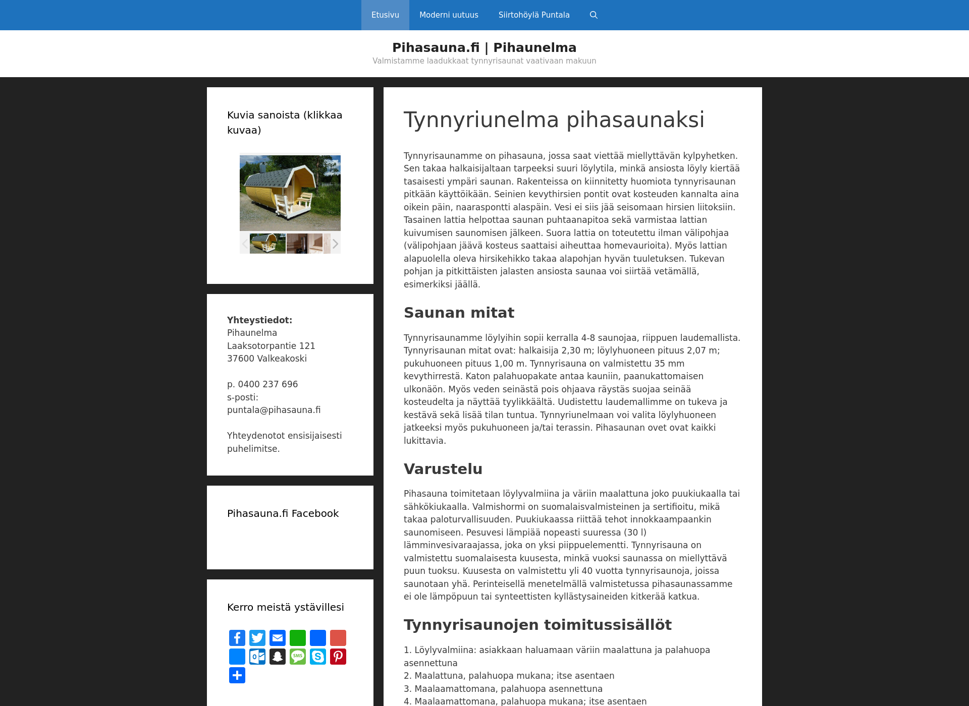 Skärmdump för pihasauna.fi