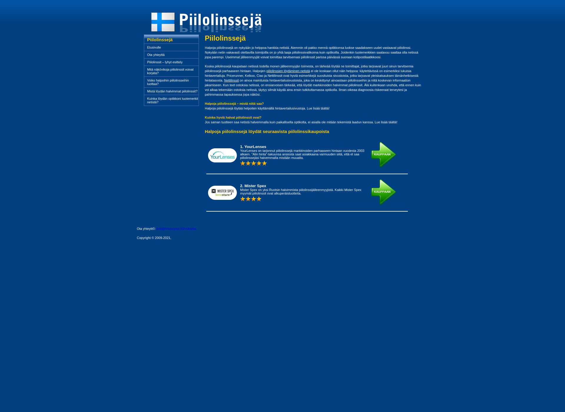 Skärmdump för piilolinssejä.fi
