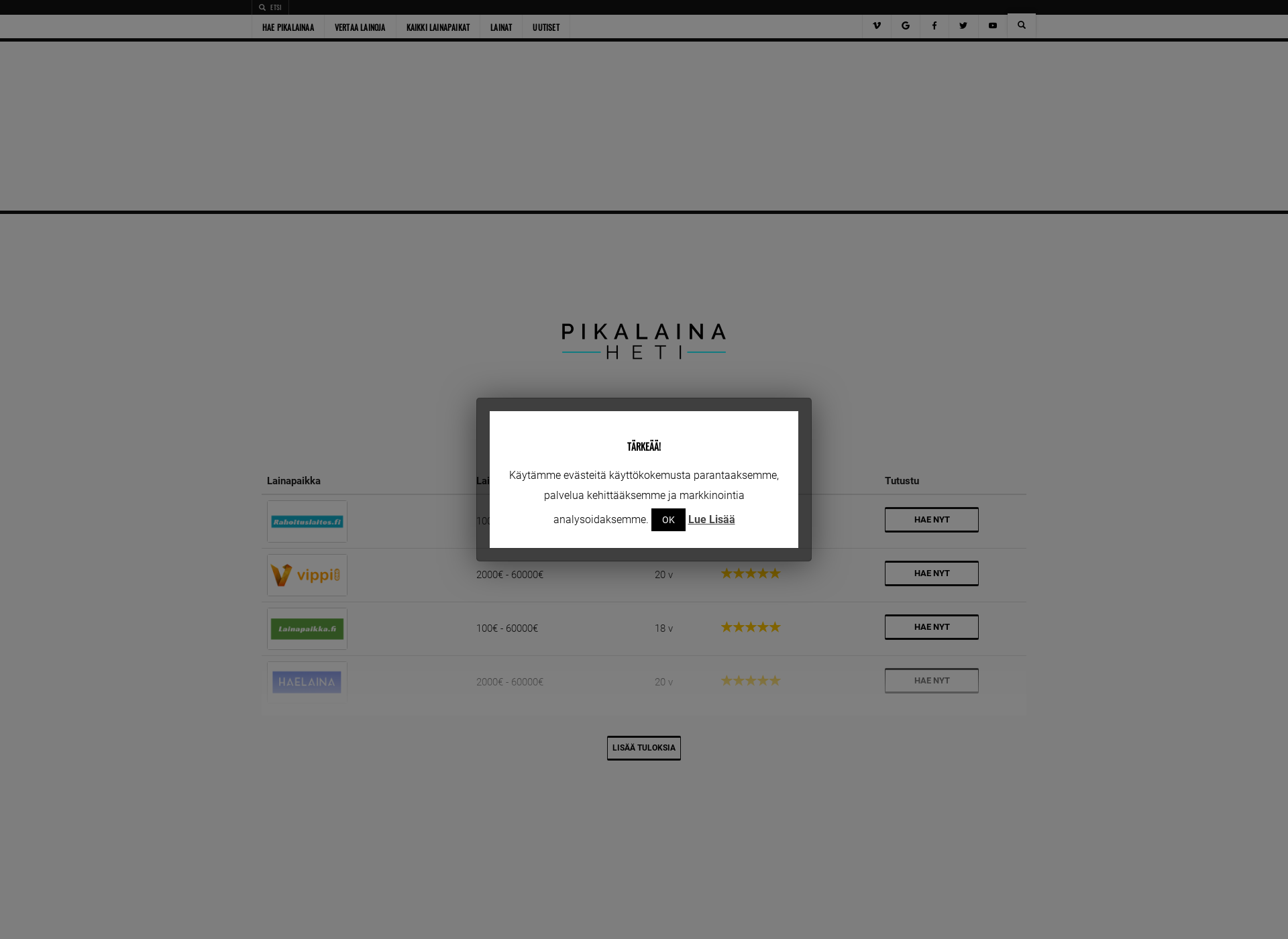 Screenshot for pikalainaten.fi