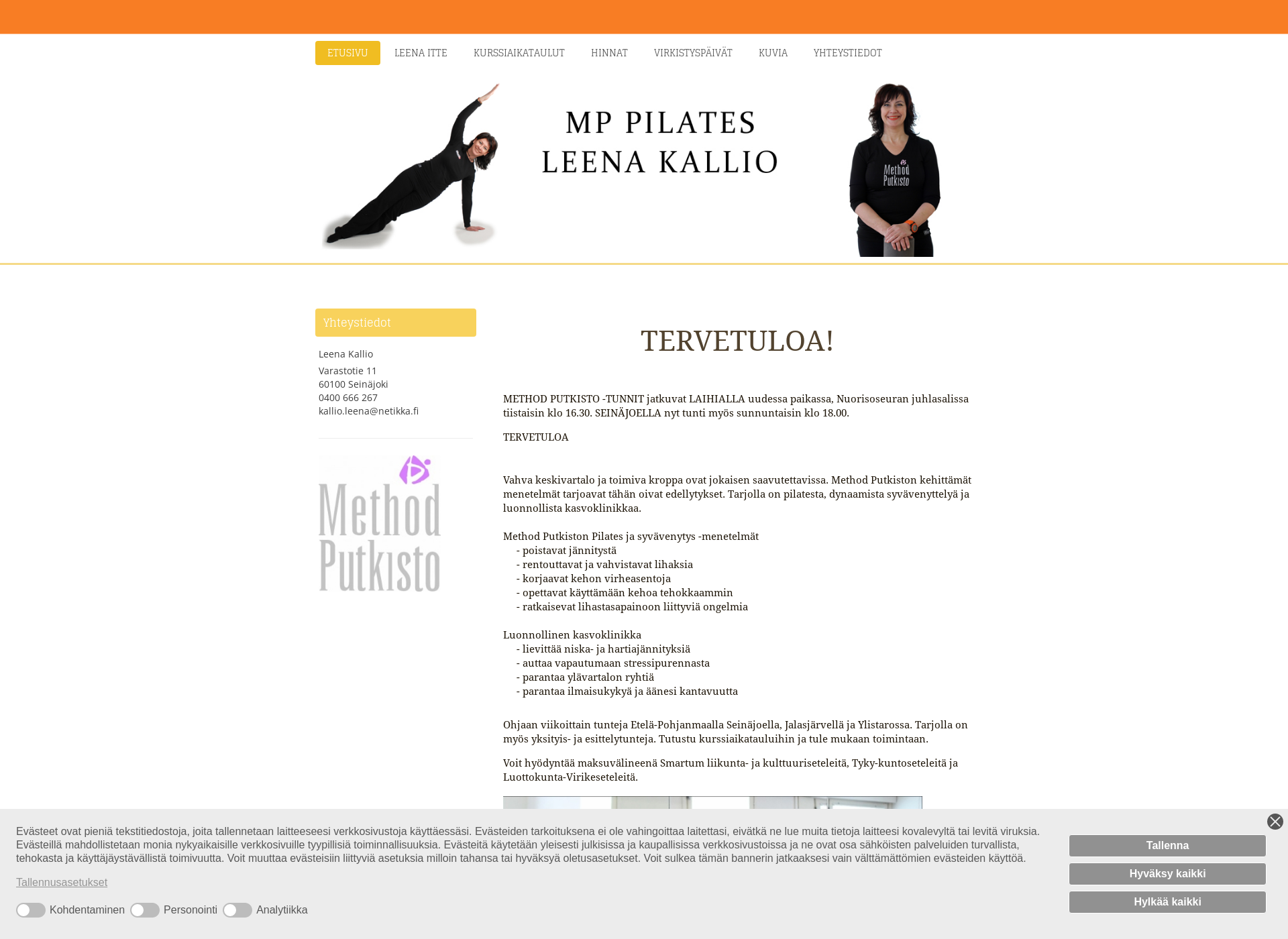 Skärmdump för pilatesleenakallio.fi