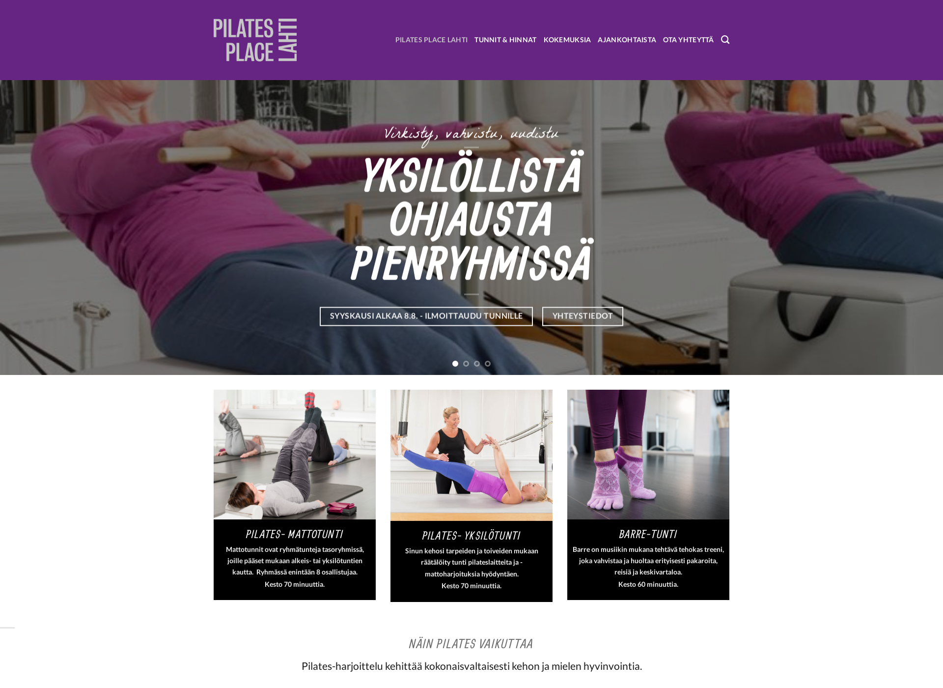 Skärmdump för pilatesplacelahti.fi